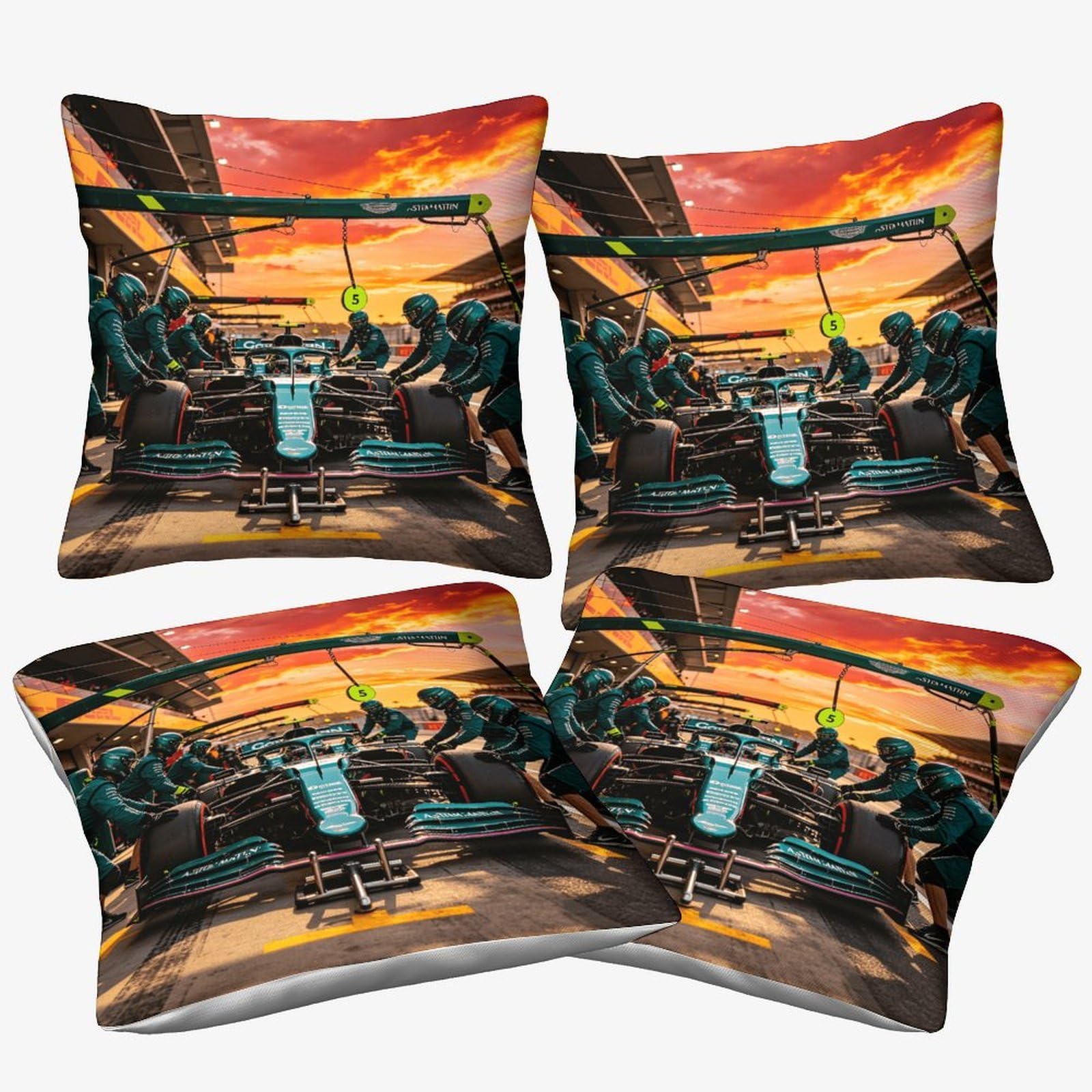 Dafufbw Formulaa Racing Cushion Covers 40X40cm, 4Pcs, Pit Stop Throw Pillow Covers Decorative Pillows Covers For Sofa Bed Livingroom