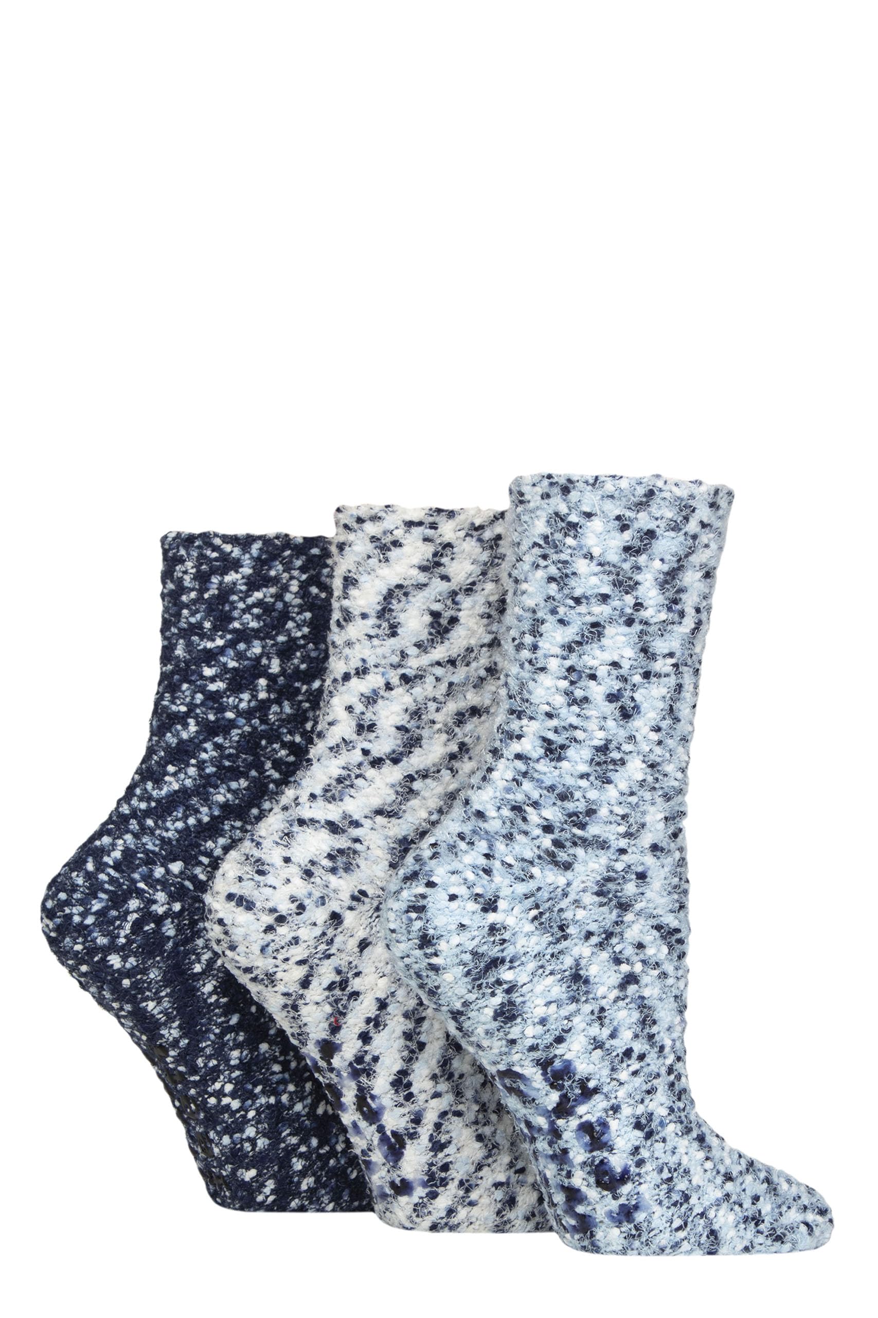 Sockshop Women's Blue / White / Navy Wildfeet ’S 3 Pair Popcorn Cosy Lounge Slipper Socks – Super Soft Textured Knit, Silky Feather Feel, Warm Breathable Non Slip Grip Bed Socks,Sizes 4–8 Blue/White/Navy