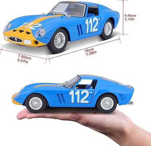 Miniatura 9 de Bburago 1962 Ferrari 250 GTO 1 Modelo de fundición a presión a escala 24, azul