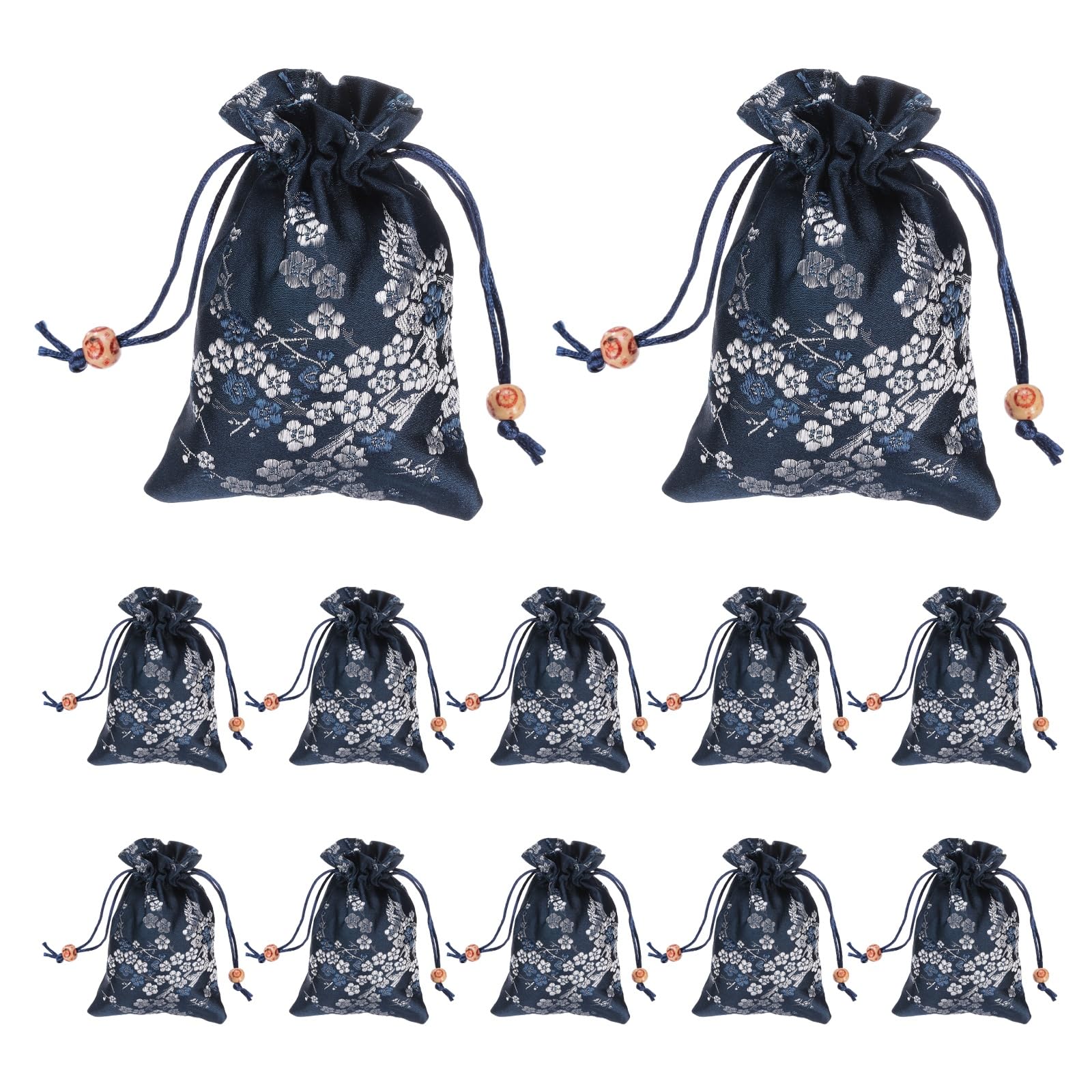 PATIKIL Silk Drawstring Bag, (4 x 5.5 Inch, Blue) (12 Pcs), Embroidered Satin Gift Bags Wedding Favor Pouch with Drawstring, Suit for - Jewelry/Candy/Christmas Party/Birthday Gift