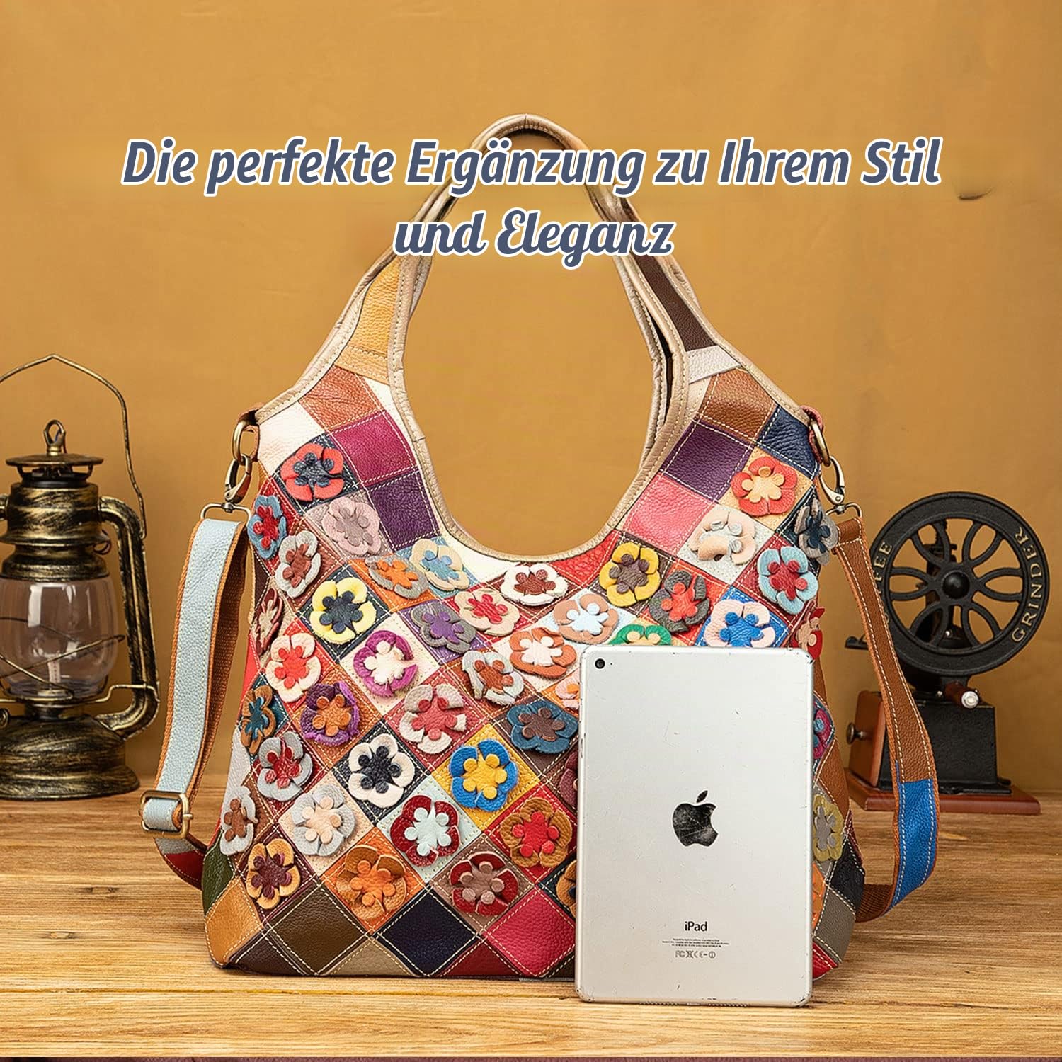 Bunte Patchwork Damen Handtasche, Stilvolle Echtleder Tote Bag Große Henkeltasche mit Top Griff, Mode Shopper, Casual Laptop Schultertaschen für Frauen
