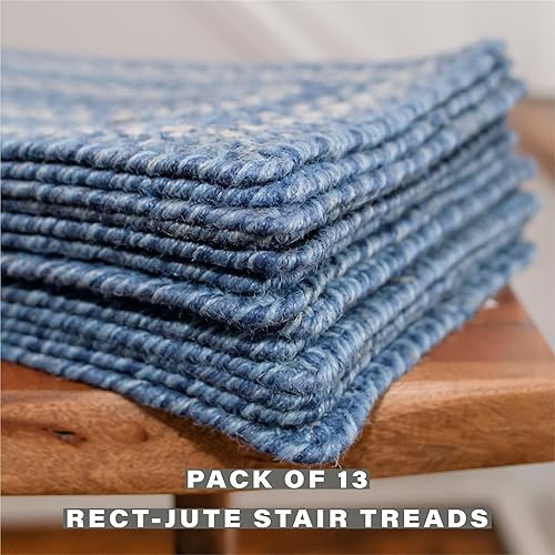 Miniatura 5 de Homespice Denim Premium - Banda de rodadura trenzada de yute de 8 x 28 pulgadas (juego de 13) rectangular azul reversible, hilo de yute natural