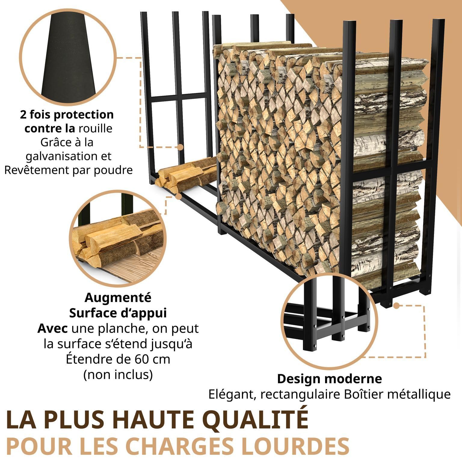 LAWA Porte-bûches extérieur métal galvanisé 223x50x115 cm Support 25-33 cm