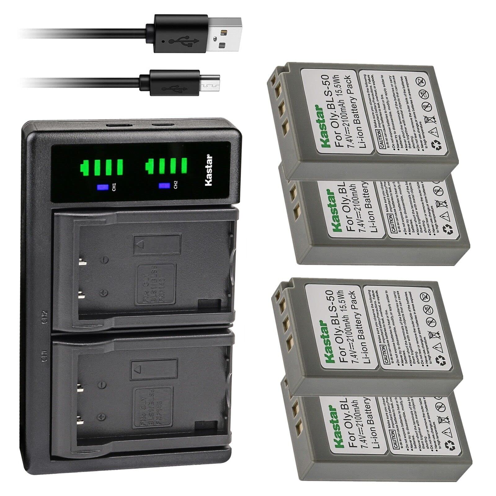 Kastar 4-Pack Battery and LTD2 USB Charger Compatible with Olympus BLS-50 Battery, Olympus BCS-5 Charger, Olympus OM-D E-M5 Mark III Mirrorless Camera
