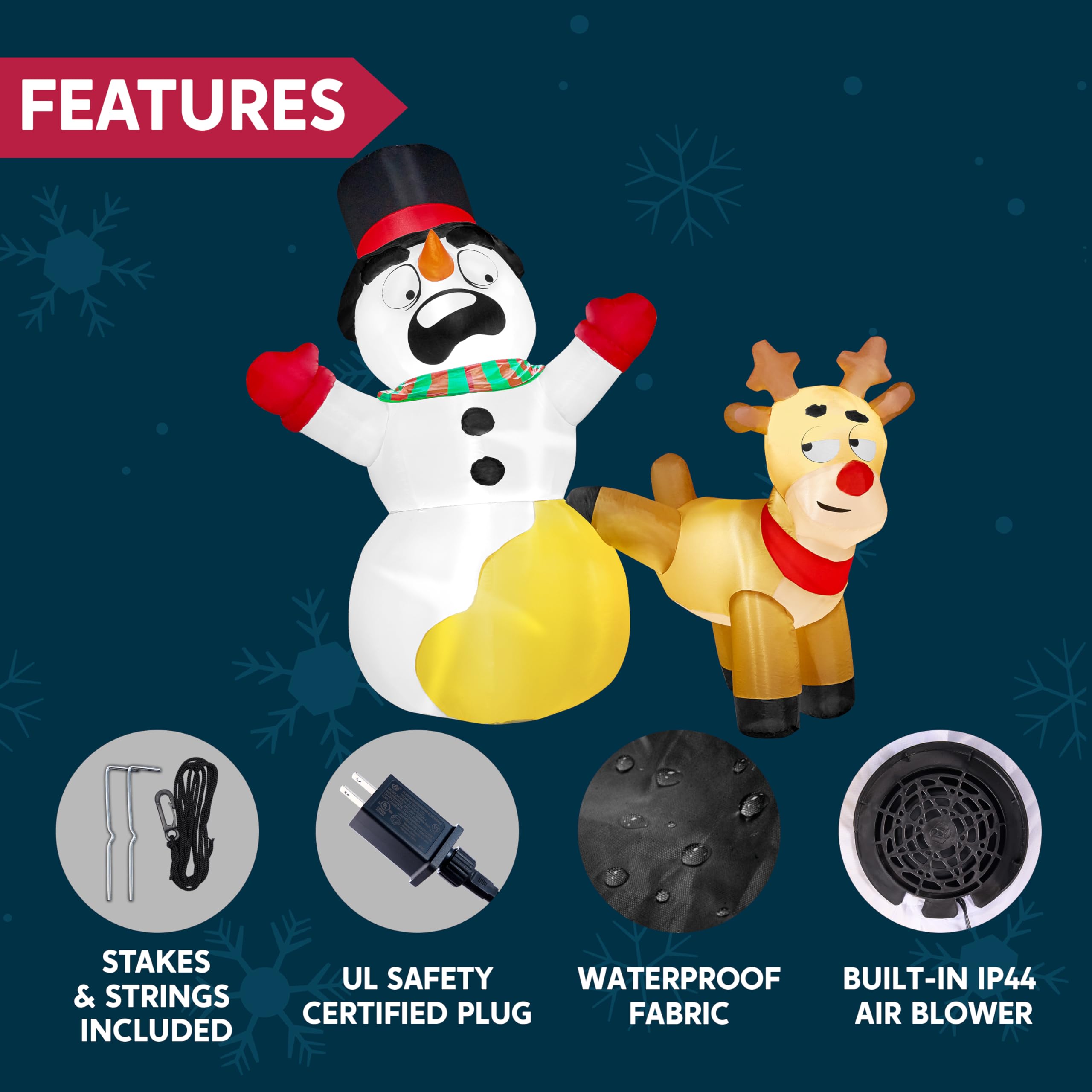 Joiedomi Renne gonflable de Noël de 2 m de long qui fait pipi sur un bonhomme de neige, décorations de Noël gonflables avec LED intégrées pour décoration de fête de Noël, extérieur, intérieur, cour,