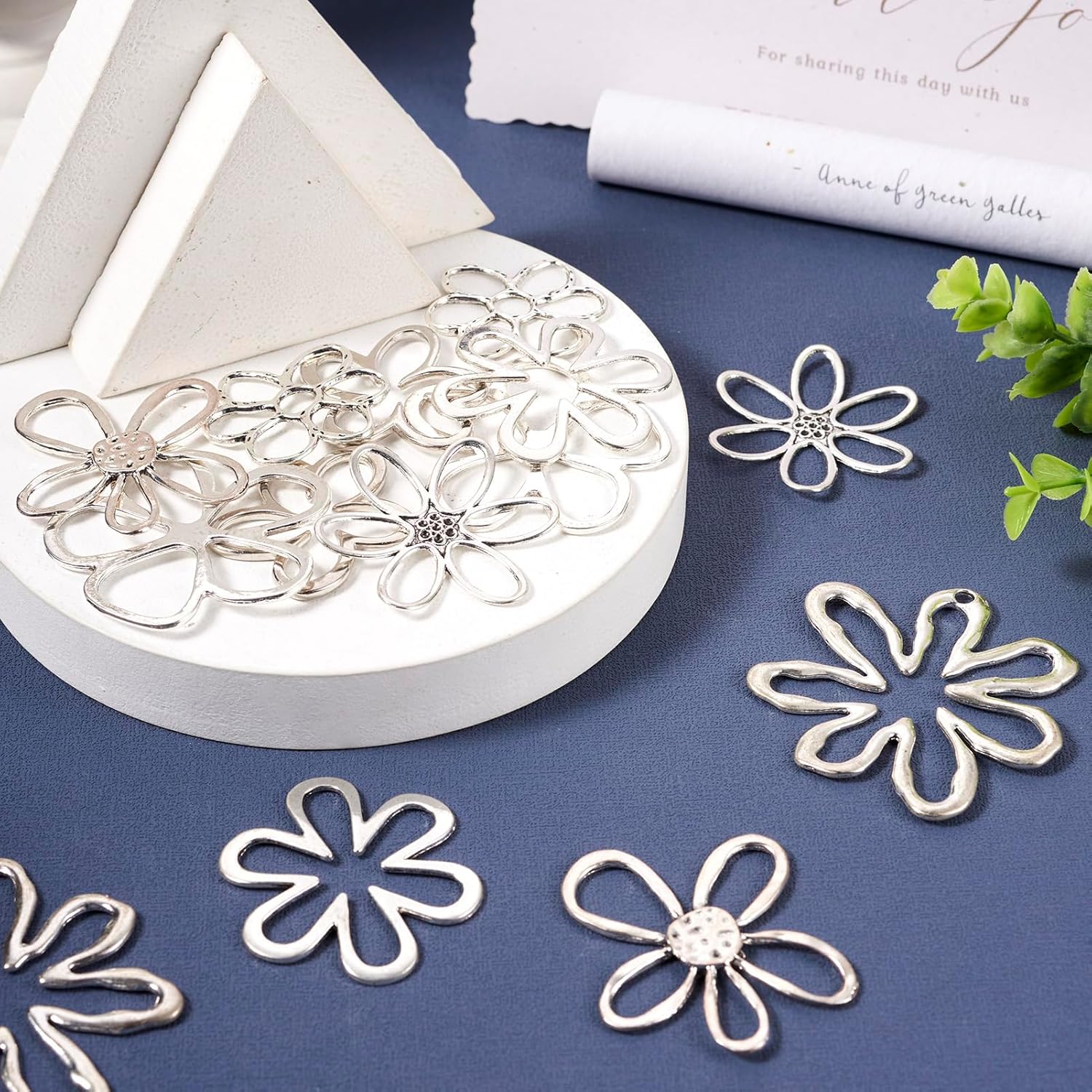 14Pcs Hollow Flower Charms Pendants Antique Silver Floral Connector Charms Flower Theme Alloy Open Back Bezel Frame Charm for UV Resin Pressed DIY Necklace Bracelet Jewelry Making - Image 7