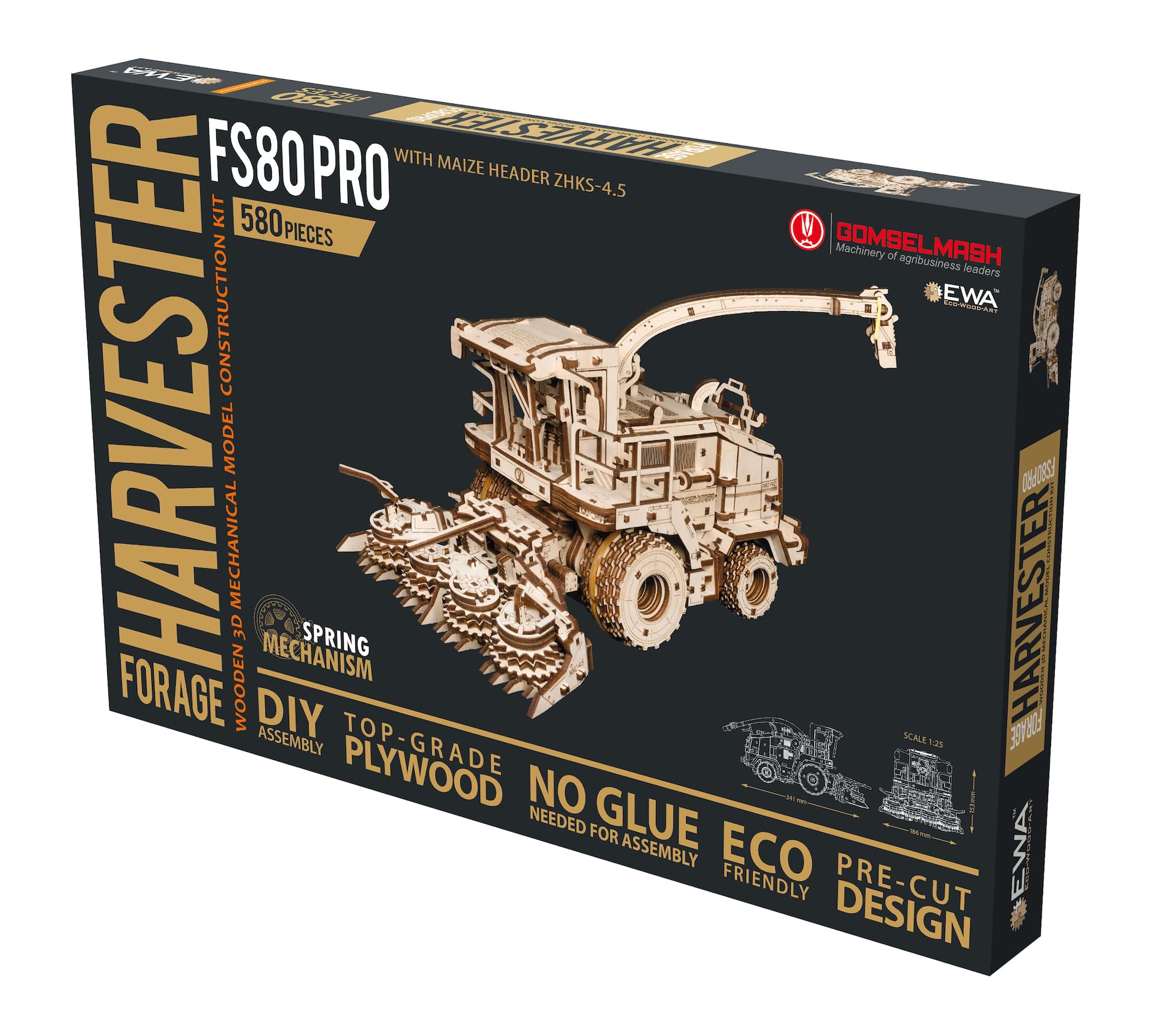 EWA Eco-Wood-Art - 3D-Holzpuzzle für Jugendliche und Erwachsene, 14+ - ERNTEMASCHINE FS80 - DIY-Bausatz, Selbstmontage, kein Kleber erforderlich - 580 Stück