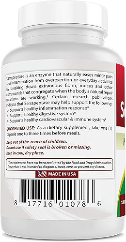 Miniatura 6 de Best Naturals Serrapeptasa 40000 SPUs 180 cápsulas