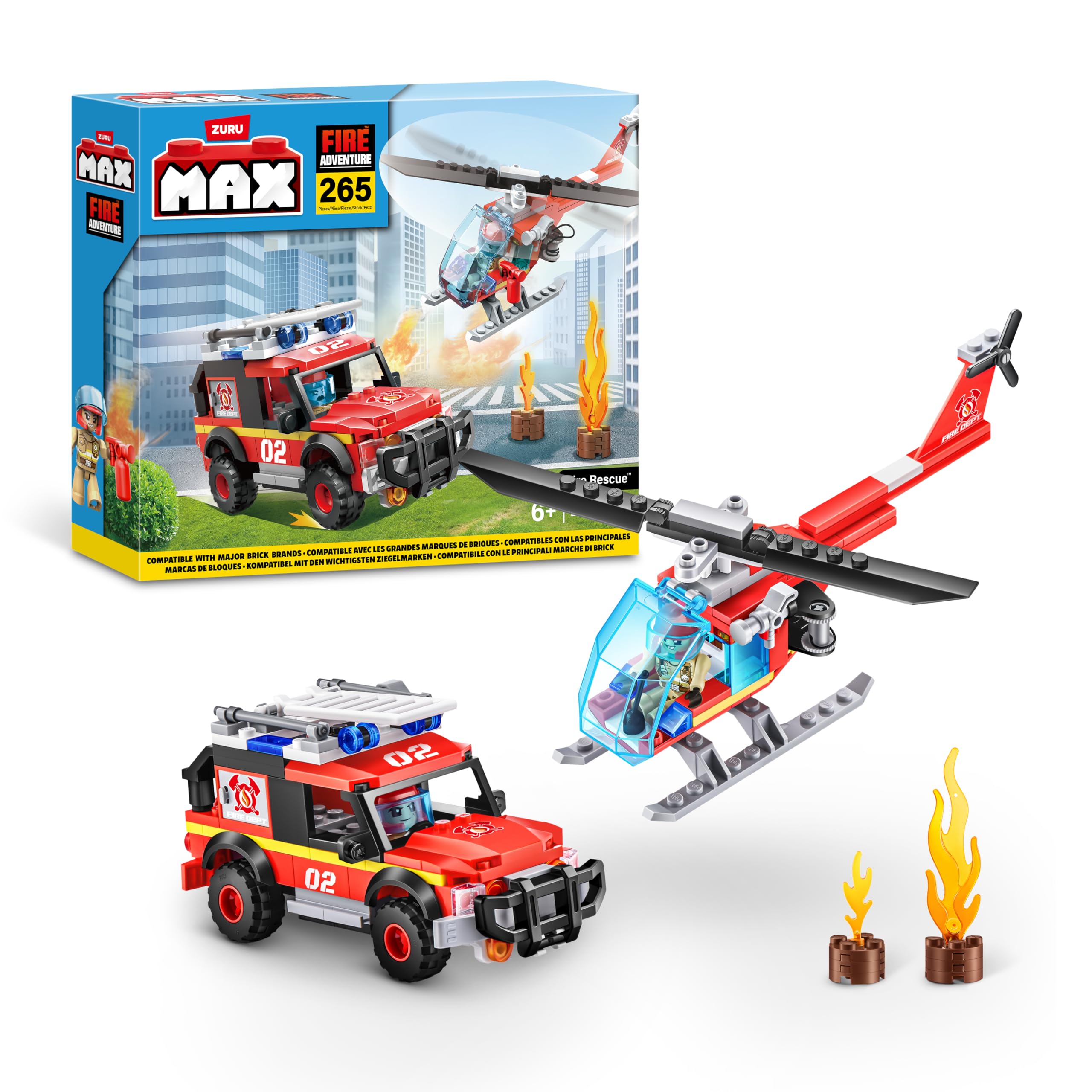 MAX Adventure Fire Rescue Playset (245 pieces) Building Bricks Toys For Kids 5+ Create Vehicles and More Unbox Discover