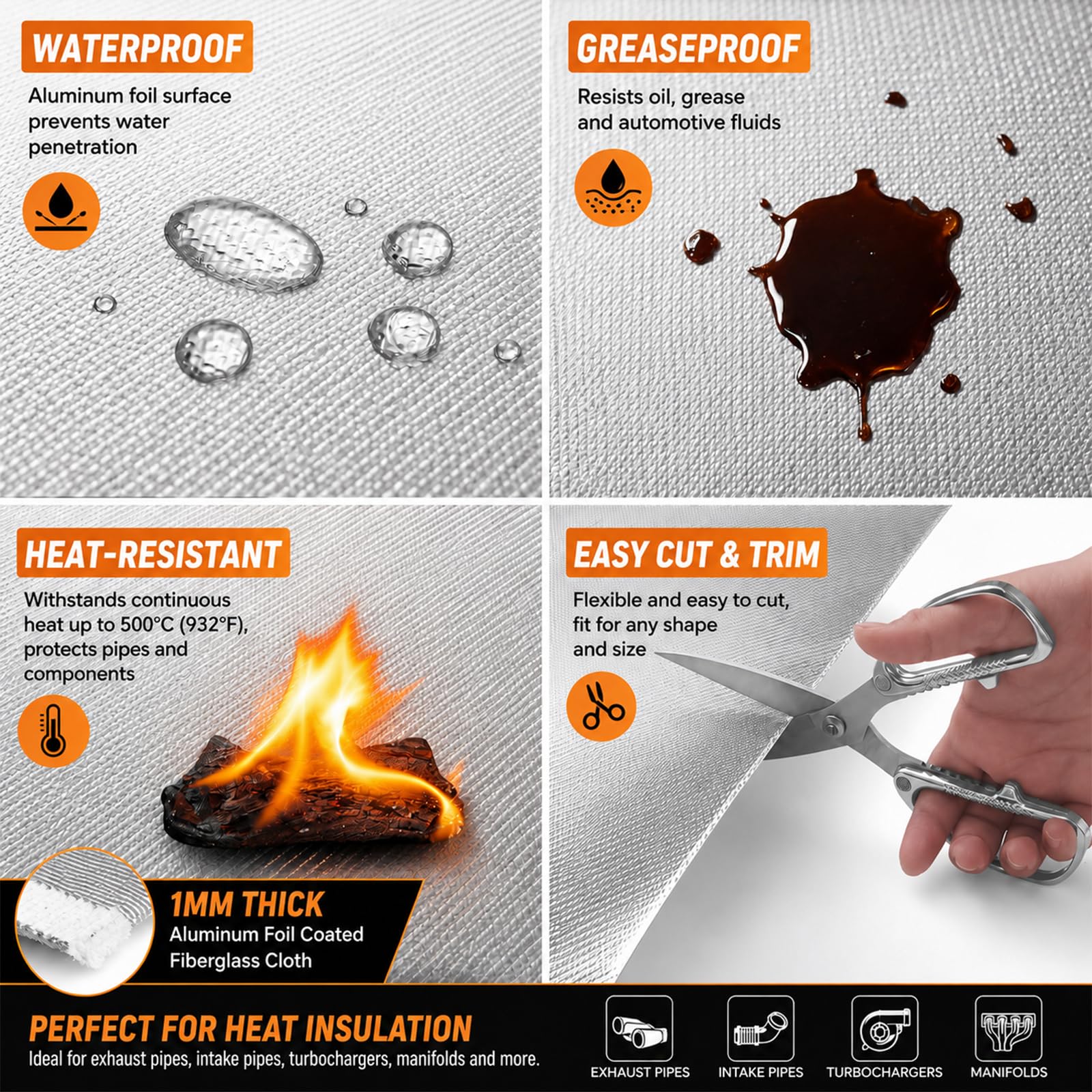 FLASLD Manta térmica aluminizada de calor con respaldo adhesivo de barrera térmica de 61 x 61 cm, protege las piezas y los componentes de dañar el calor radiante