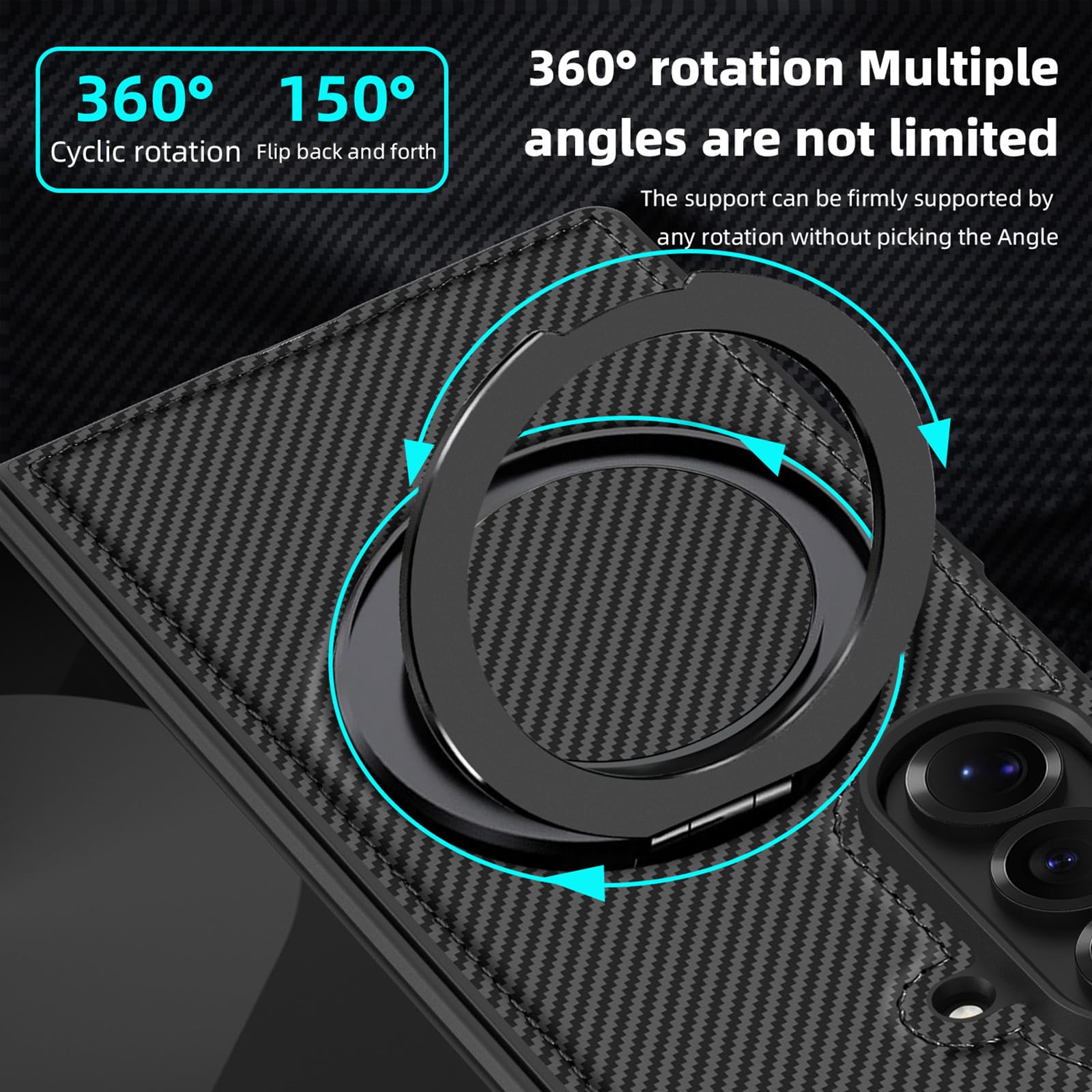 Cover Magnetica Per Samsung Galaxy Z Fold 8 Ultra Carbonio Anello | Cover business in pelle fibra di carbonio sottile con anello rotante. Design magnetico per uso quotidiano(Blue)