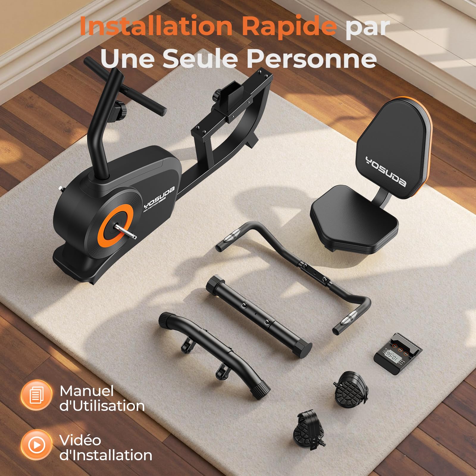 YOSUDA Vélo d'Appartement Semi-Allongé 16 Niveaux Résistance Magnétique Silencieux Capacité 160kg