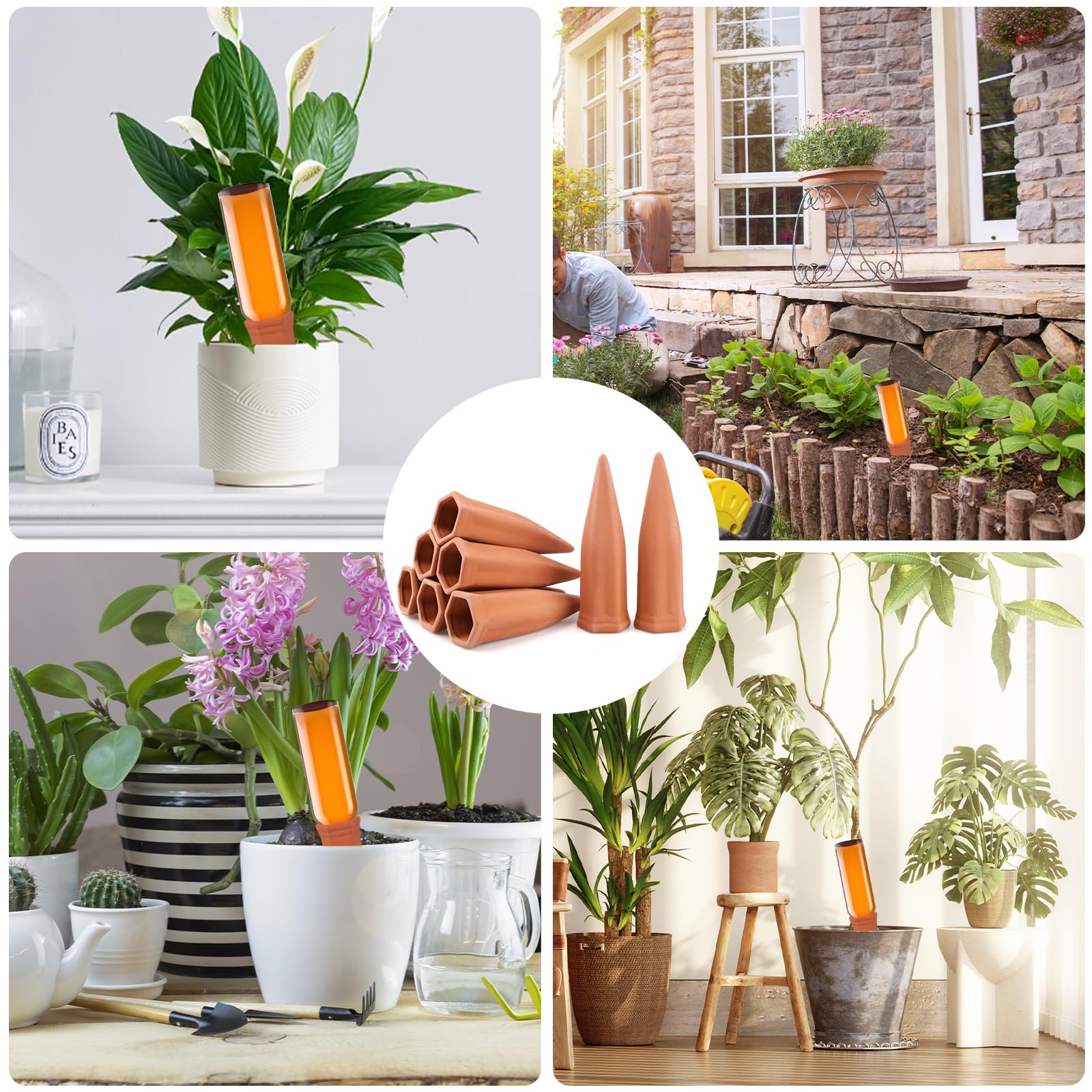 8 Picos Riego Plantas,Riego Automatico Macetas,Sistema de Riego Automático de Terracota,Dispositivo de Irrigación Automático en Vacaciones,para Regar Planta en Interiores y Exteriores