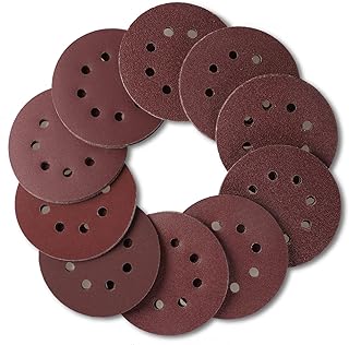 100 PCS 5 Inch Sanding Discs, 8 Hole Hook and Loop Sanding Discs 40/60/80/120/180/240/320/400 Assorted Grits Sandpaper for Random Orbital Sander, Red
