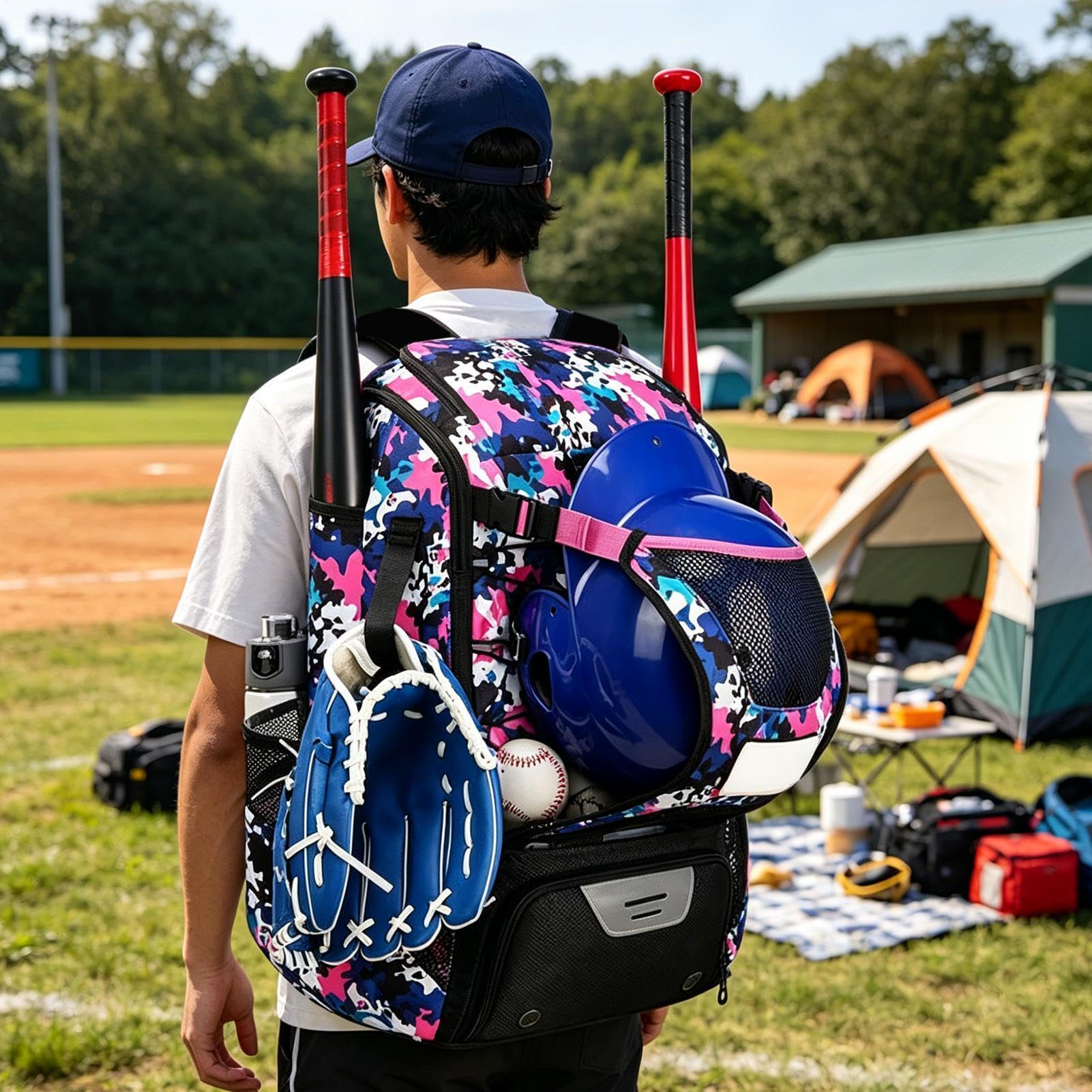 Mochila de Béisbol - Pack Ligero y Grande con Correas Ajustables de Hombros,de sóftbol Femenina | para Soccer, Football, Deportes, Escuela, Viaje, Práctica, Entrenamiento, Verano y Primavera