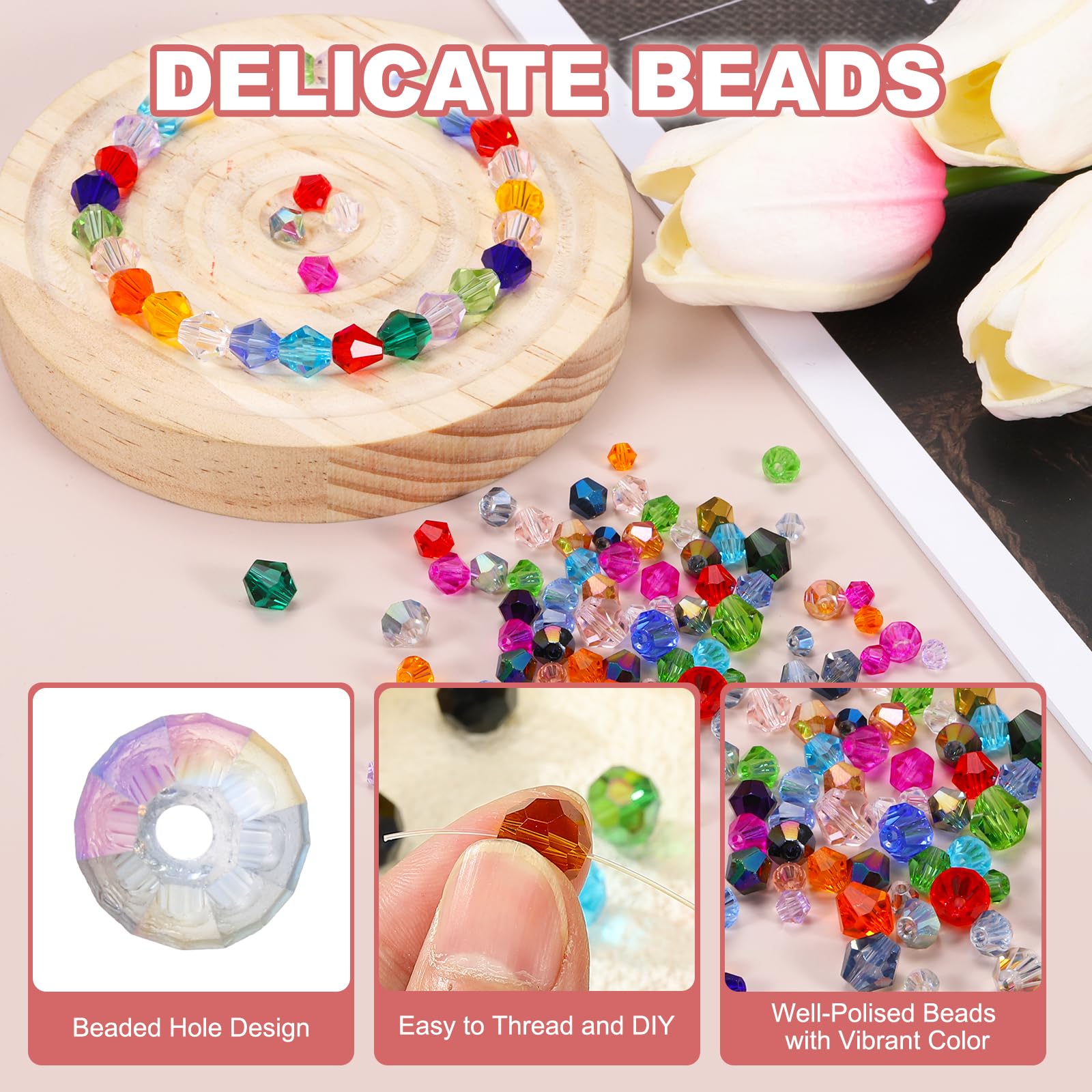 PATIKIL 100pcs 8mm Bicone Glass Crystal Beads - Image 3