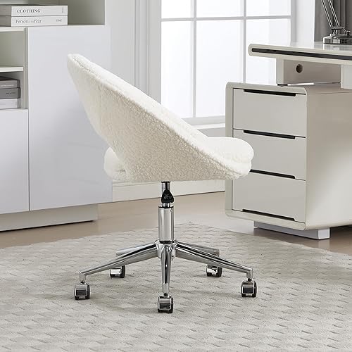 Miniatura 2 de Silla decorativa de tocador, modernas y bonitas sillas de escritorio con ruedas de ajuste de altura giratoria, silla rodante tapizada de sherpa con