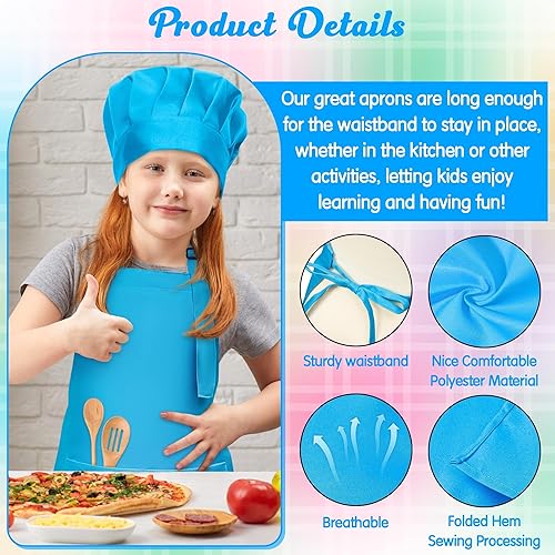 Miniatura 3 de Juego de delantal y sombrero de chef para niños, 6 piezas de delantal de cocina ajustable colorido para niñas y niños, juguete de simulación, regalo