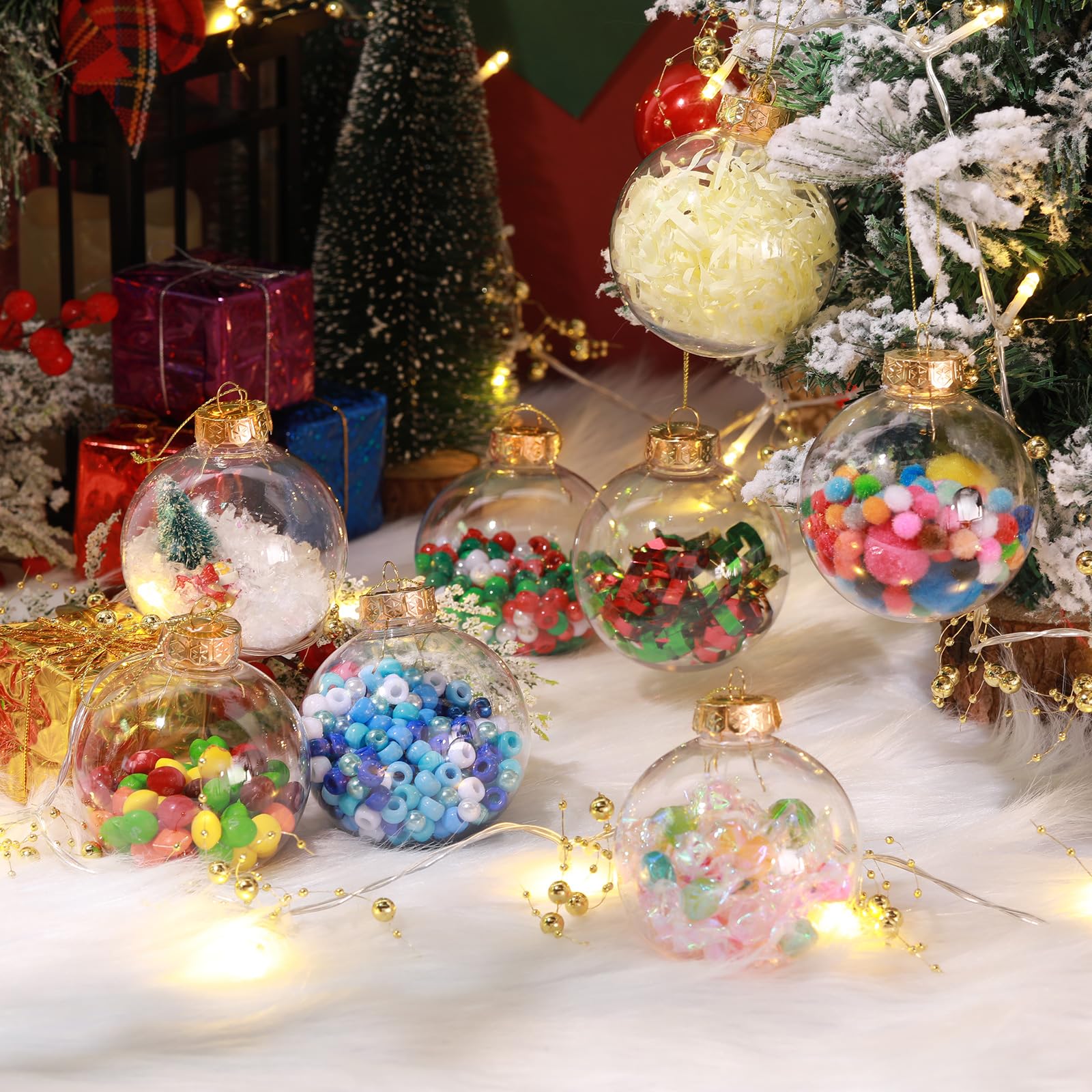 Wettarn 50 bolas de adorno rellenables de Navidad a granel, burbujas de plástico, adornos colgantes para manualidades, fiestas, decoración de cumpleaños (3.15 pulgadas, dorado)