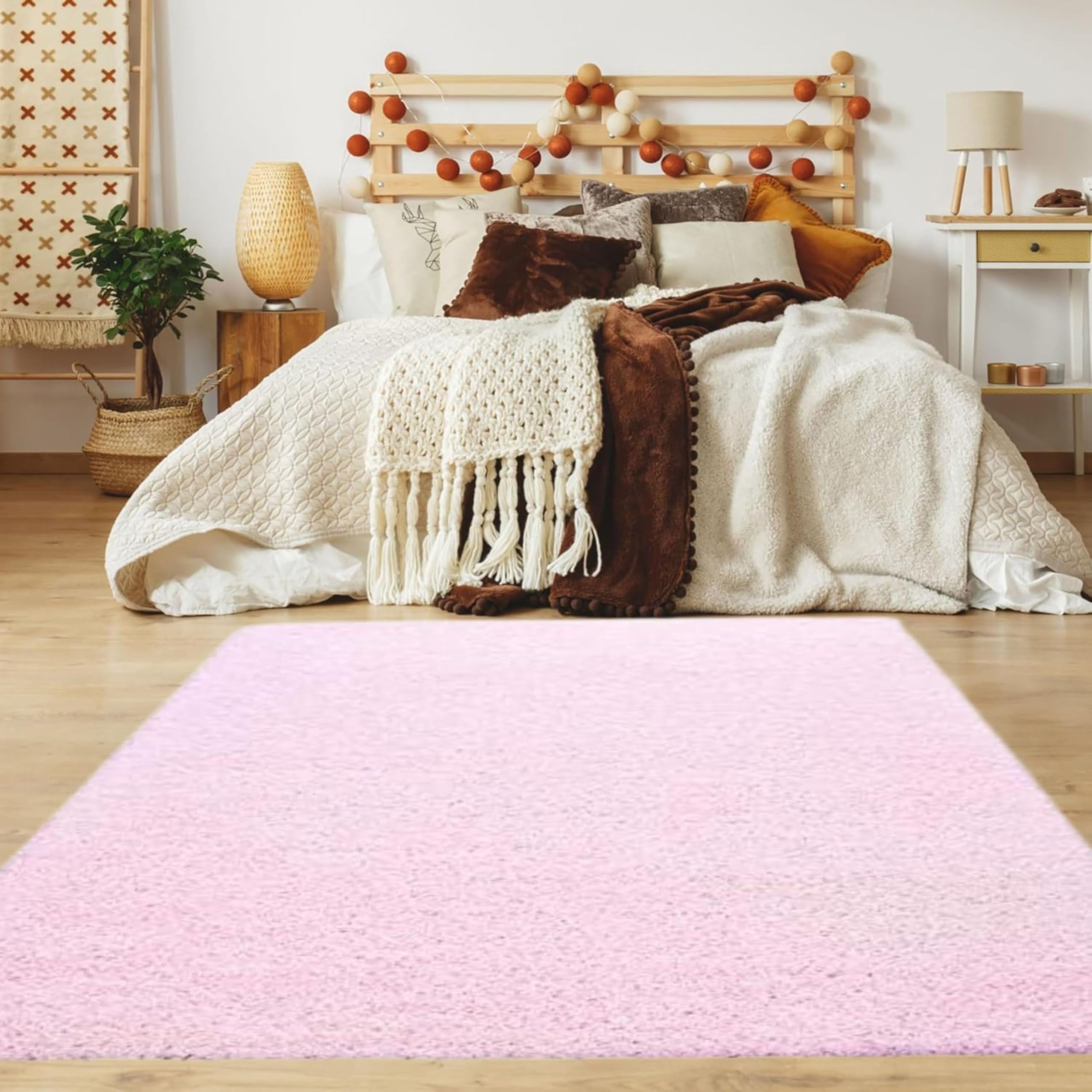 AKADIL Shaggy Rug for Living Room & Bedroom – Large, Small & Runner Rugs for Hallway – Fluffy Soft Carpet for Home Décor, Kitchen Mat, Washable Rug (Baby pink, 120 x 120 cm (Round))