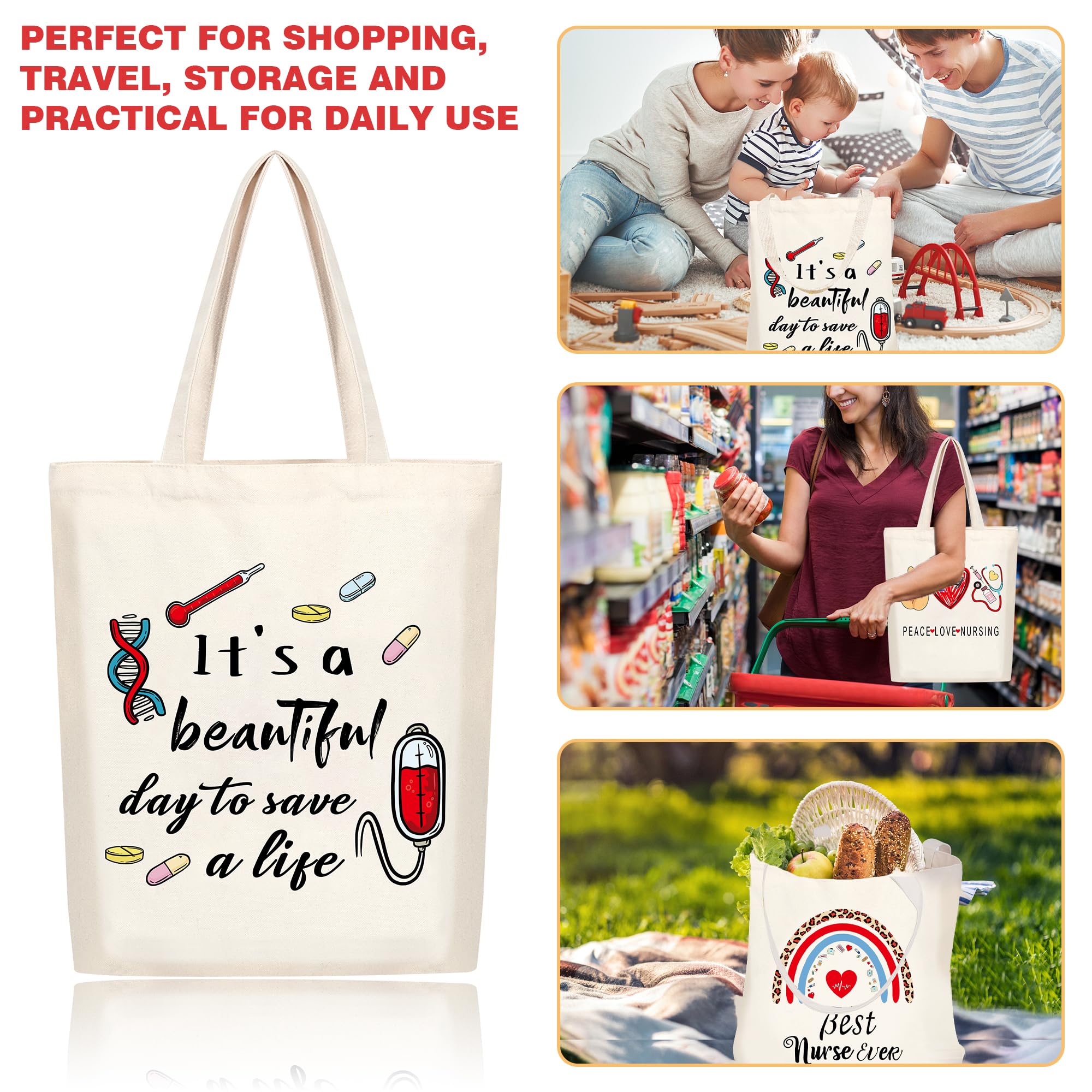 Kolewo4ever 16 Pieces Nurse Appreciation Gifts Nurses Week Gifts Tote Bags Nurse Graduation Retirement Canvas Tote Bags Shopping Bag Shoulder Bag Gift for Women Nurses Supplies