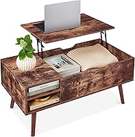 Vista 1 de Best Choice Products Mesa auxiliar elevable, mesa de centro multifuncional de madera de mediados de siglo para sala de estar con almacenamiento