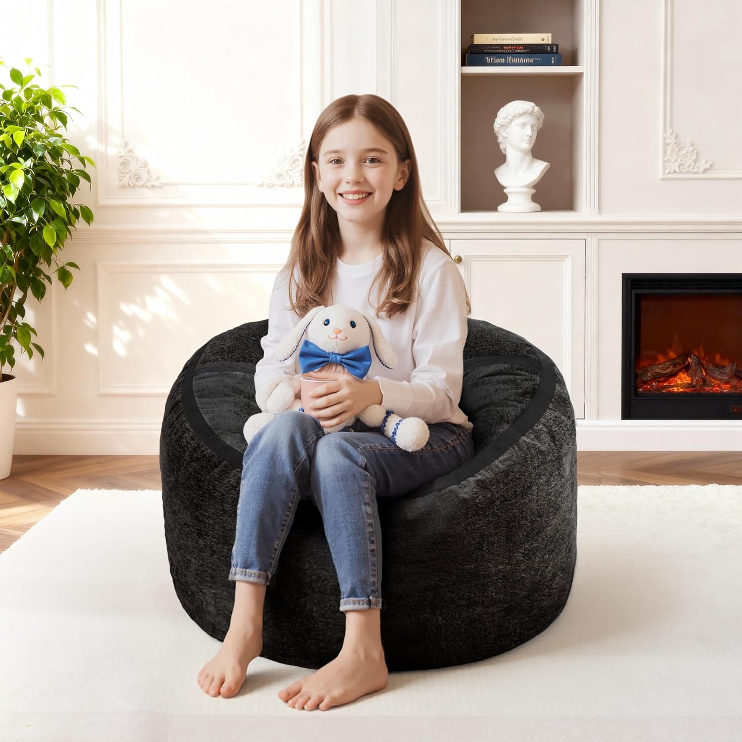 Homguava 2FT Bean Bag Chair Giant Bean Bag Chairs for Adults with Memory Foam Filled,Beanbag Chair with Soft Faux Fur Cover,Comfy Bean Bag Sofa Lounger for Living Room,Game Room,Bedroom