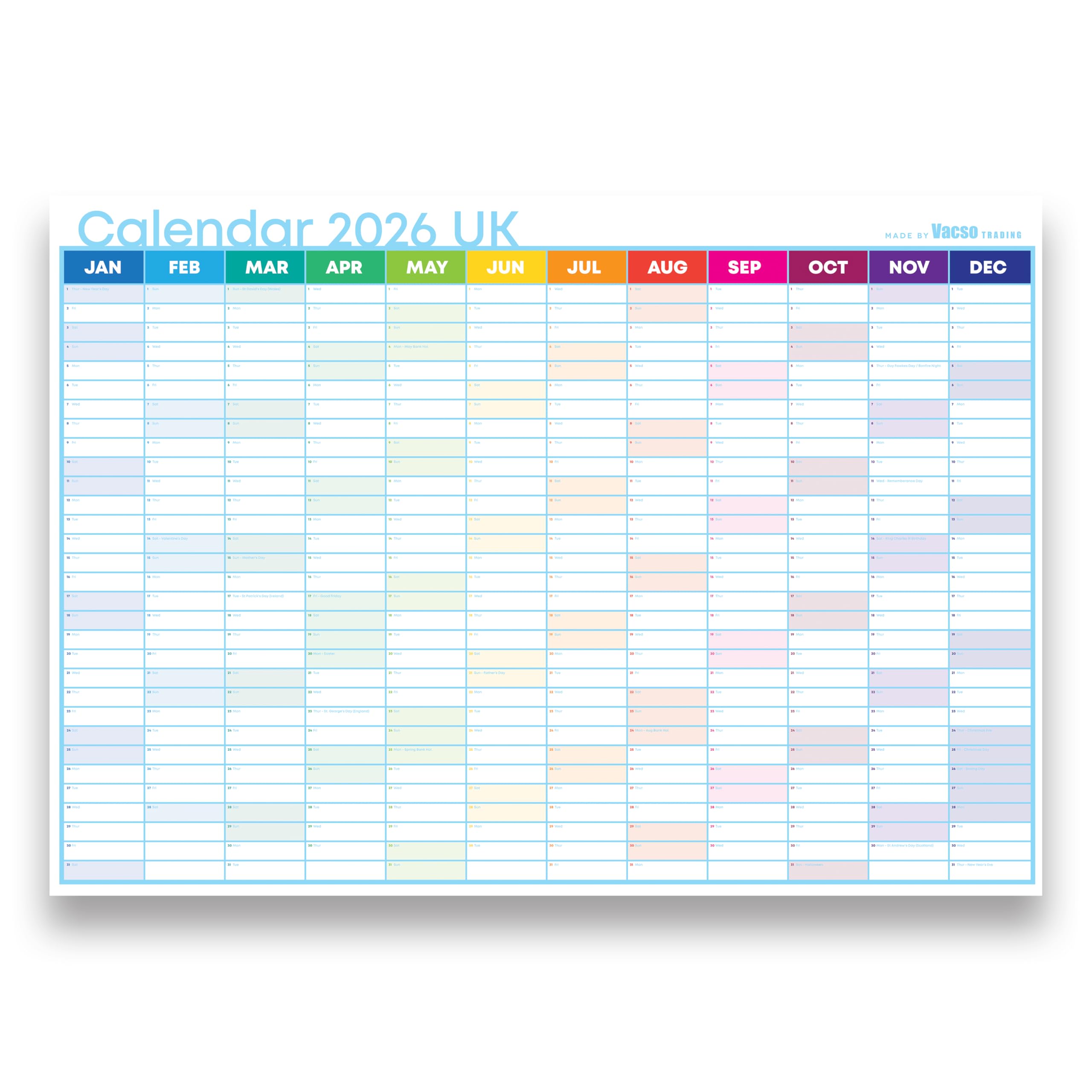 2025 Wall Planner Calendar A2 Size (59.4cm X 42cm) Full Year To View Calendar For Home Office Work School (Rainbow - View #11