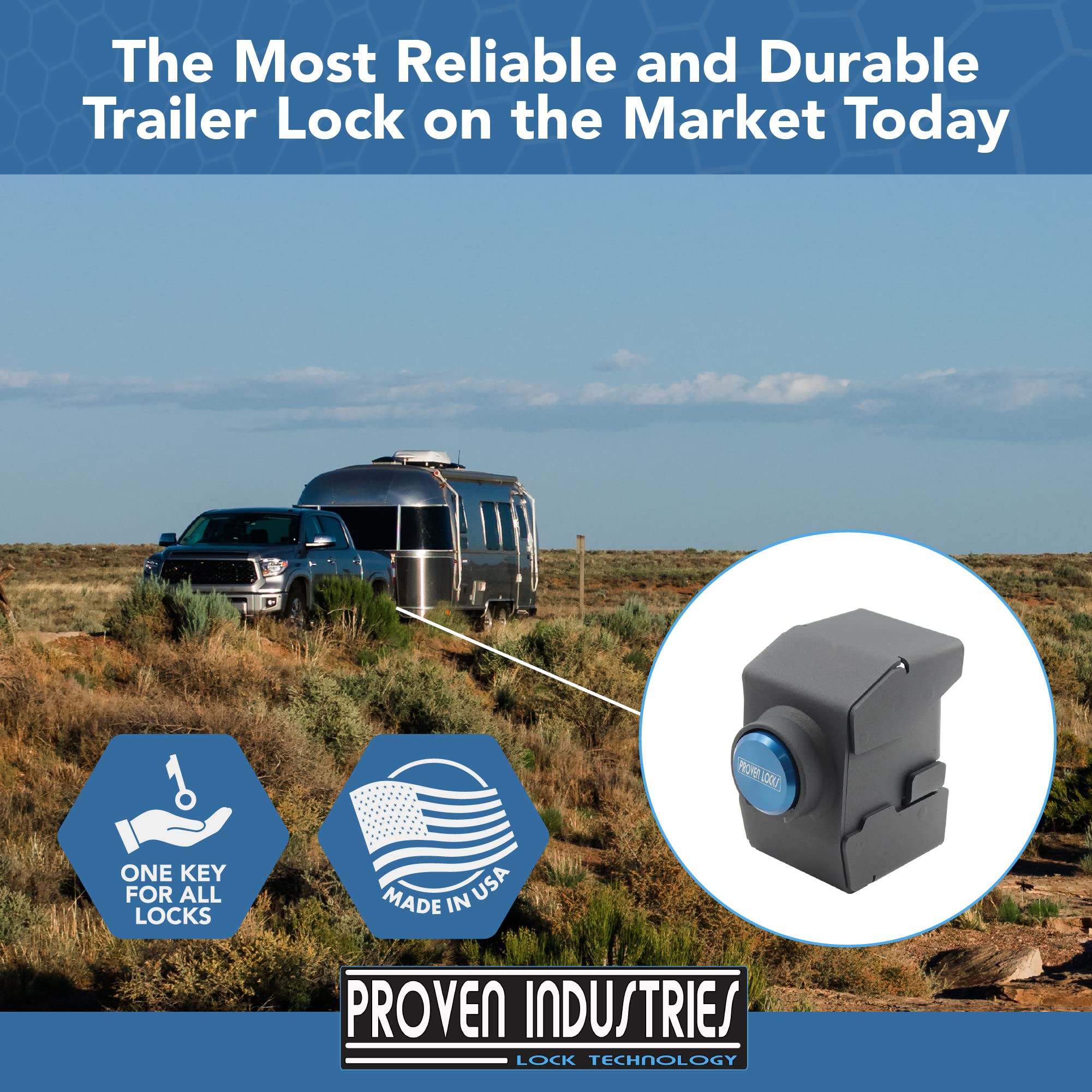Proven Industries Model 2517-AS Trailer Lock, Fits (2020 or Newer) 2 5/16-Inch Airstream Couplers, Made in The USA (Blue)