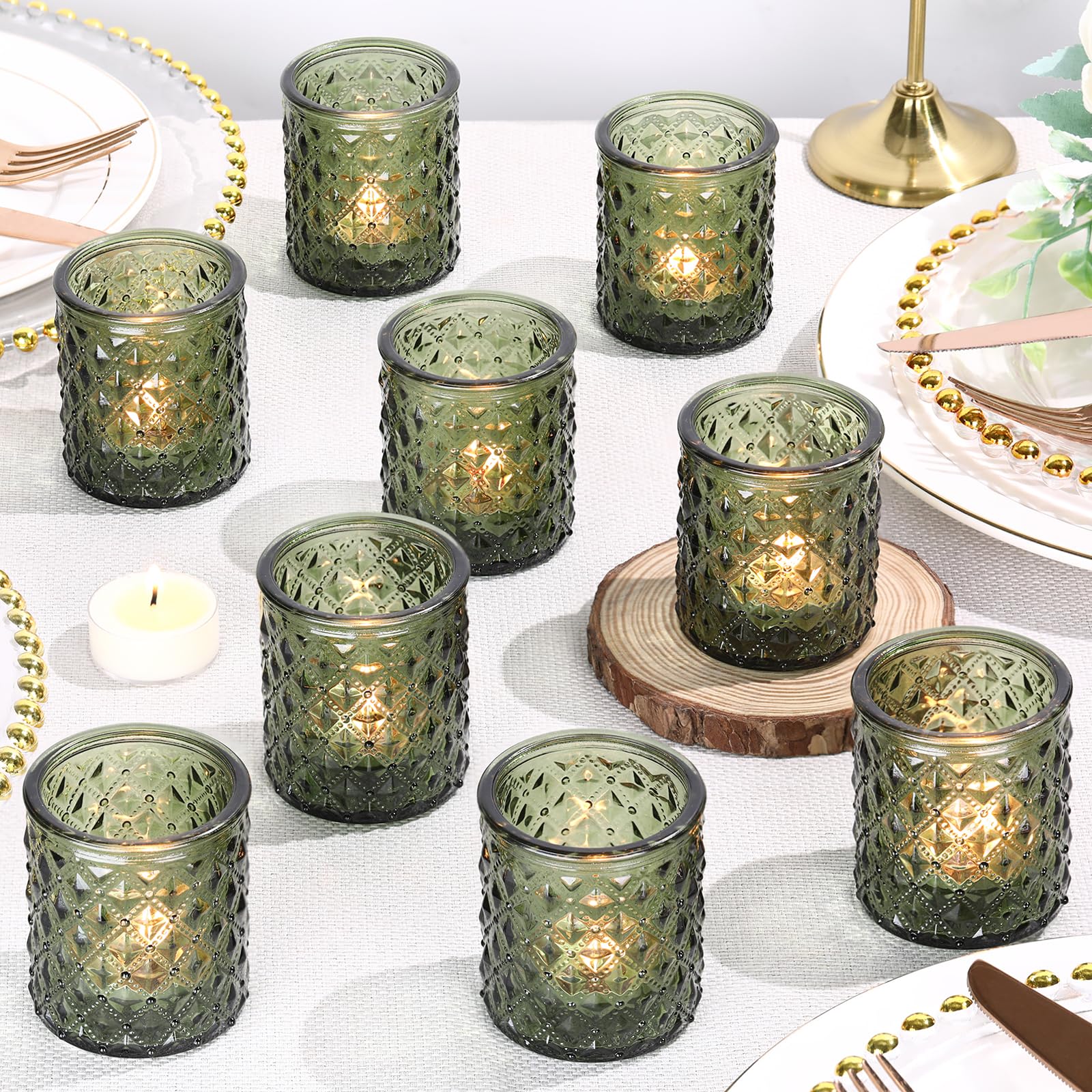 Lot de 36 photophores verts pour bougies votives de Noël | Décoration de table de mariage et de salle à manger, verre épais, décoration d'intérieur, fêtes vintage et cadeaux