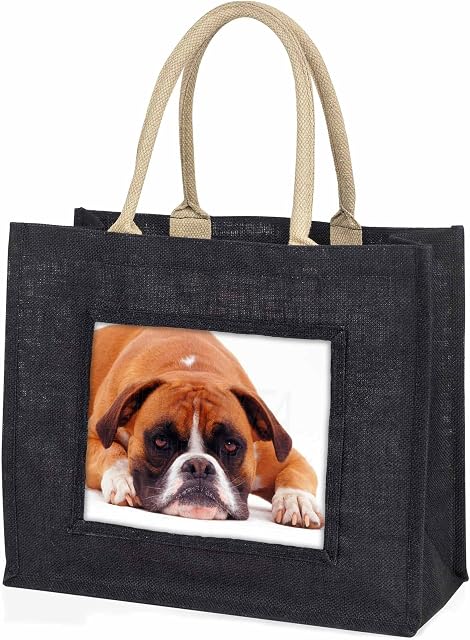 Advanta Group Red and White Boxer Dog Large Shopping Bag Idea, Jute, Black, 42 x 34.5 x 2 cm