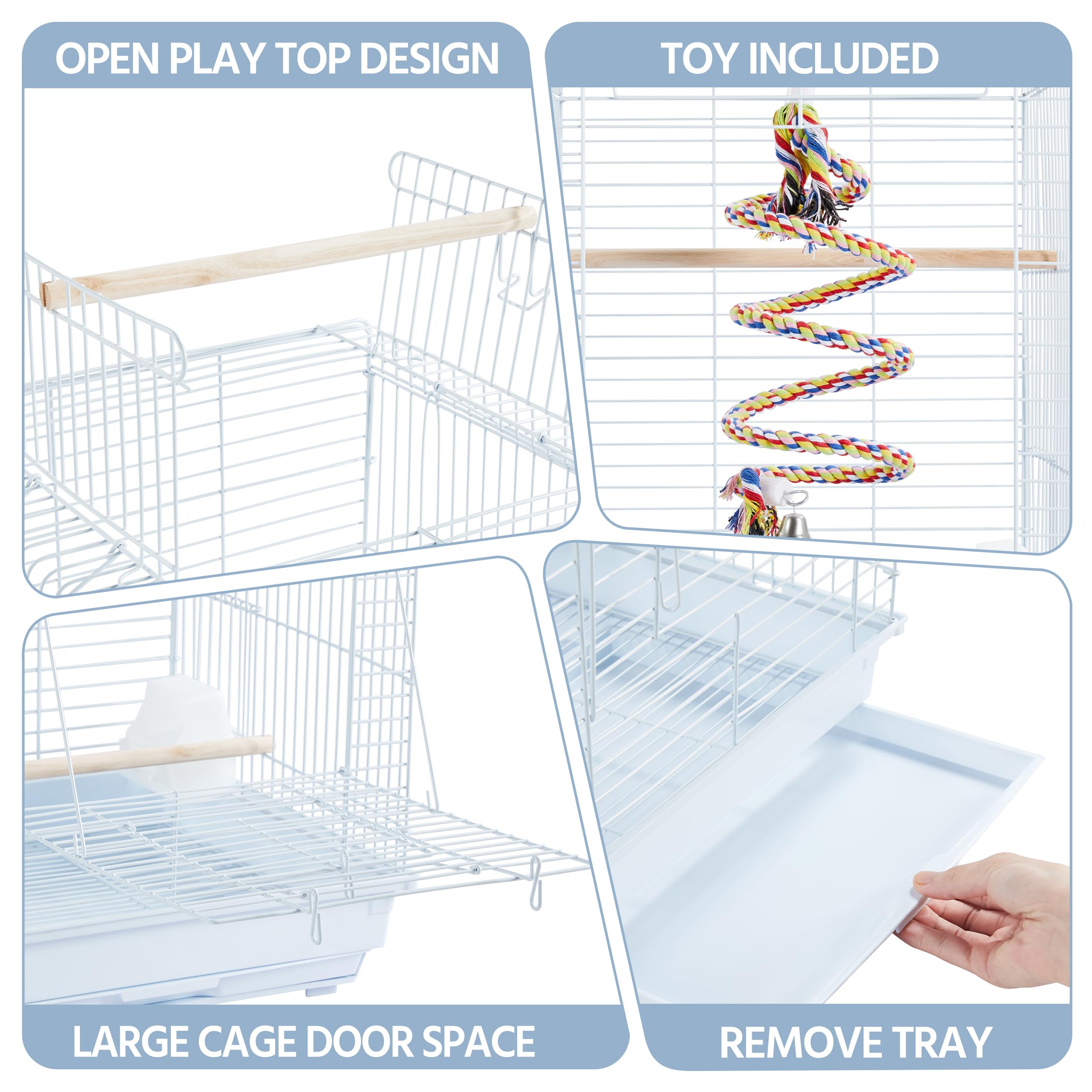 Yaheetech Gabbia Uccelli Metallo Tetto Apribile 40 × 40 × 58 cm Bianco | Gabbia Spaziosa con Tetto Apribile, Posatoi in Legno e Giocattolo Incluso, Adatta per Pappagalli e Inseparabili