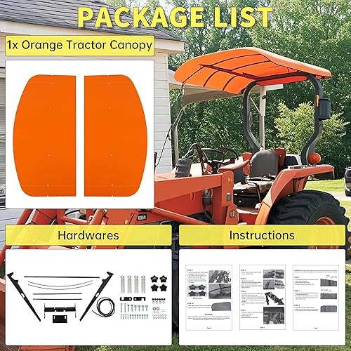Miniatura 7 de ECOTRIC Toldo para tractor, color naranja, compatible con todos los tractores ROPS de 48-38 pulgadas x 48-38 pulgadas equipados con un ROPS de 2 x 2