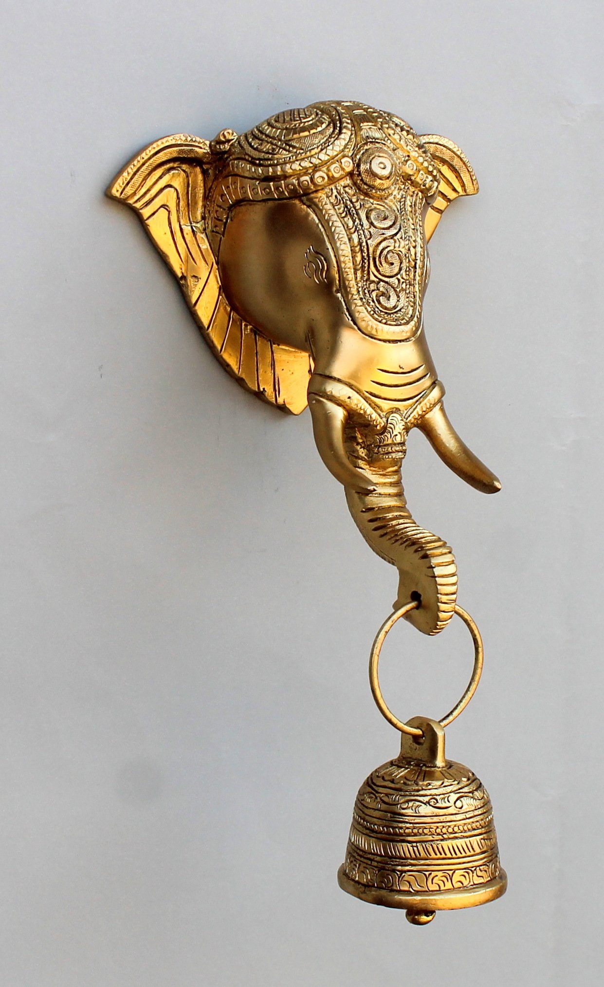 StonKraft - Tête d'éléphant heurtoir de Porte/décor de Porte avec Cloche en Laiton pour décoration de Porte et décoration Murale