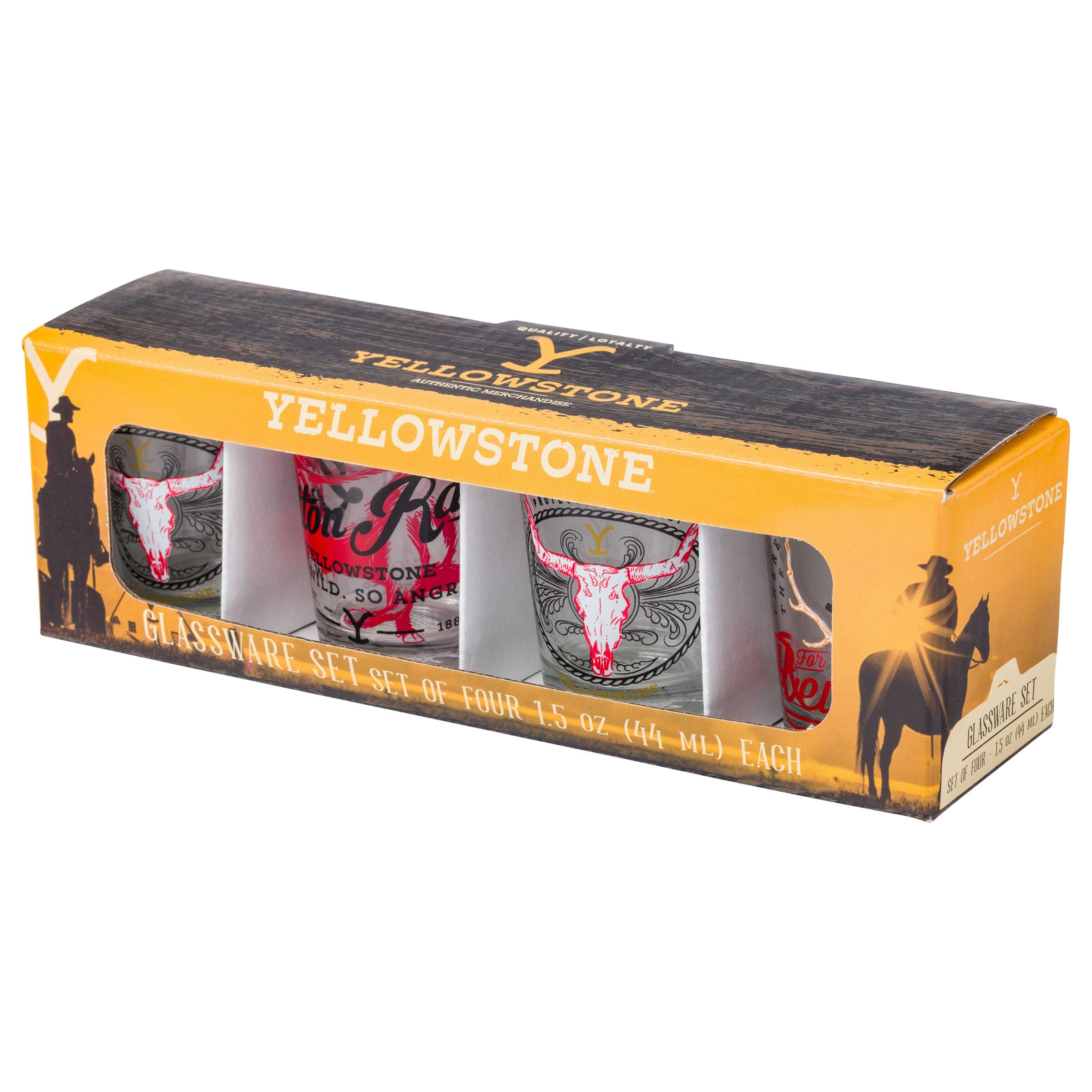 Silver Buffalo Yellowstone Multi Badge 4 Stück Mini Glas Set 4 x 1, 42,5 g
