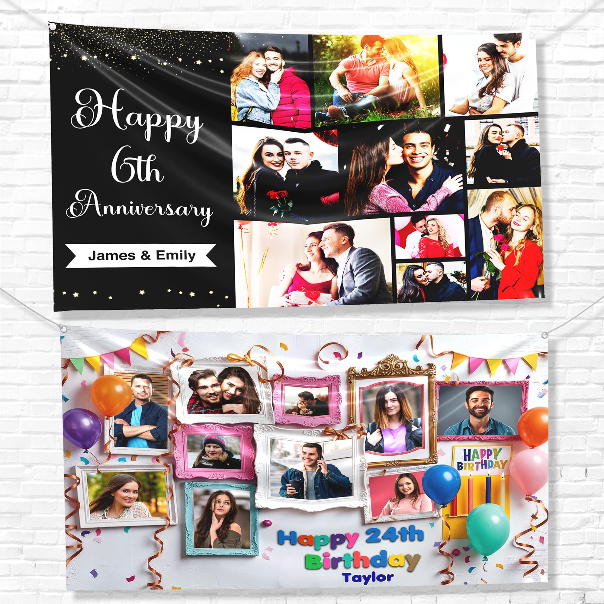 Custom Personalised Birthday Banners - Heavy Duty Vinyl for Indoor,Outdoor Use Large Banner Happy Bday Boy Anniversary Banners 16th, 18th, 21st, 30th, 40th, 50th Parties (Collage Set)