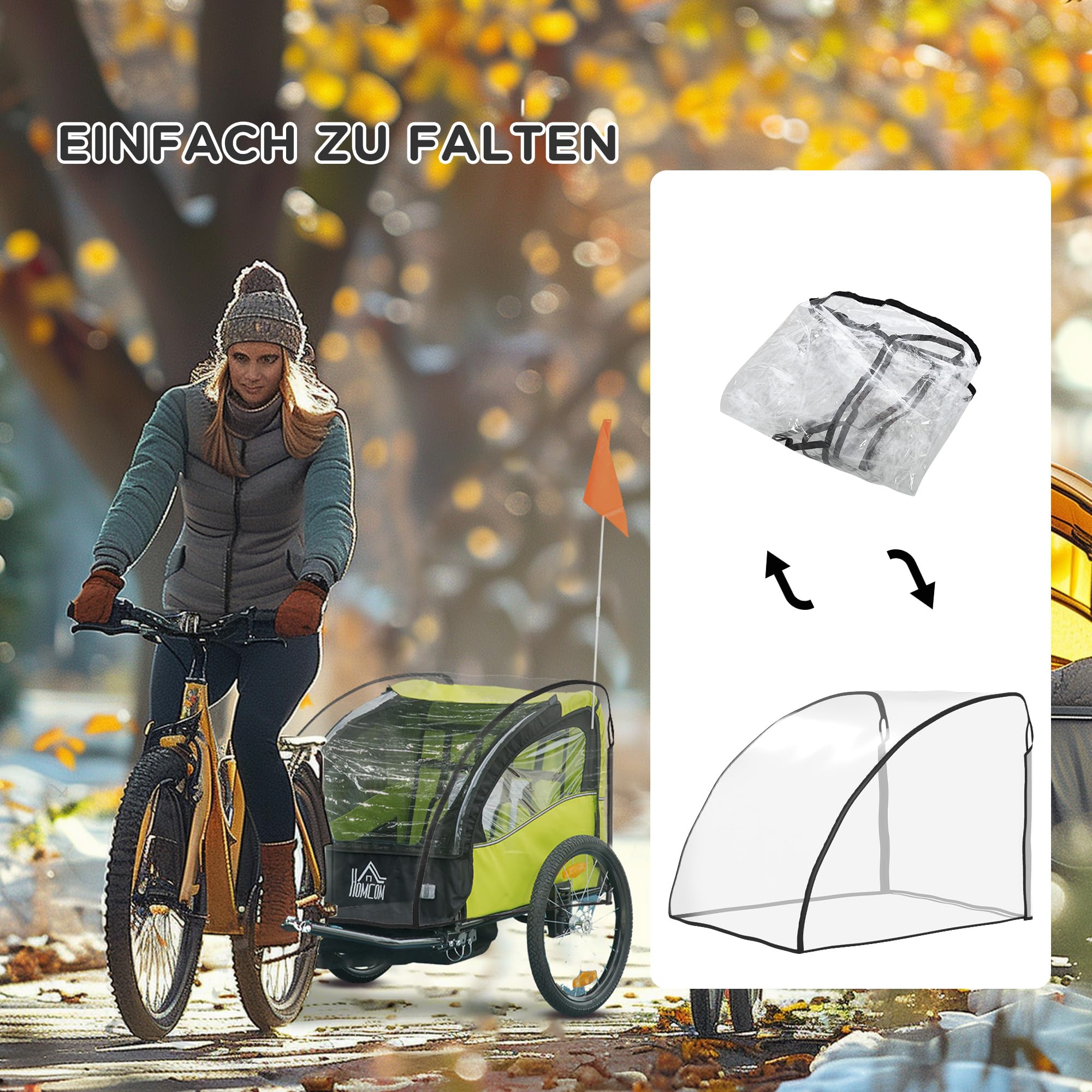 HOMCOM Faltgarage für Fahrradanhänger, Wasserdicht Abdeckung mit UV-Schutz, Regenschutz Regenverdeck für Fahrradanhänger Hundeanhänger Lastenanhänger, 76 x 61 x 61 cm, Transparent