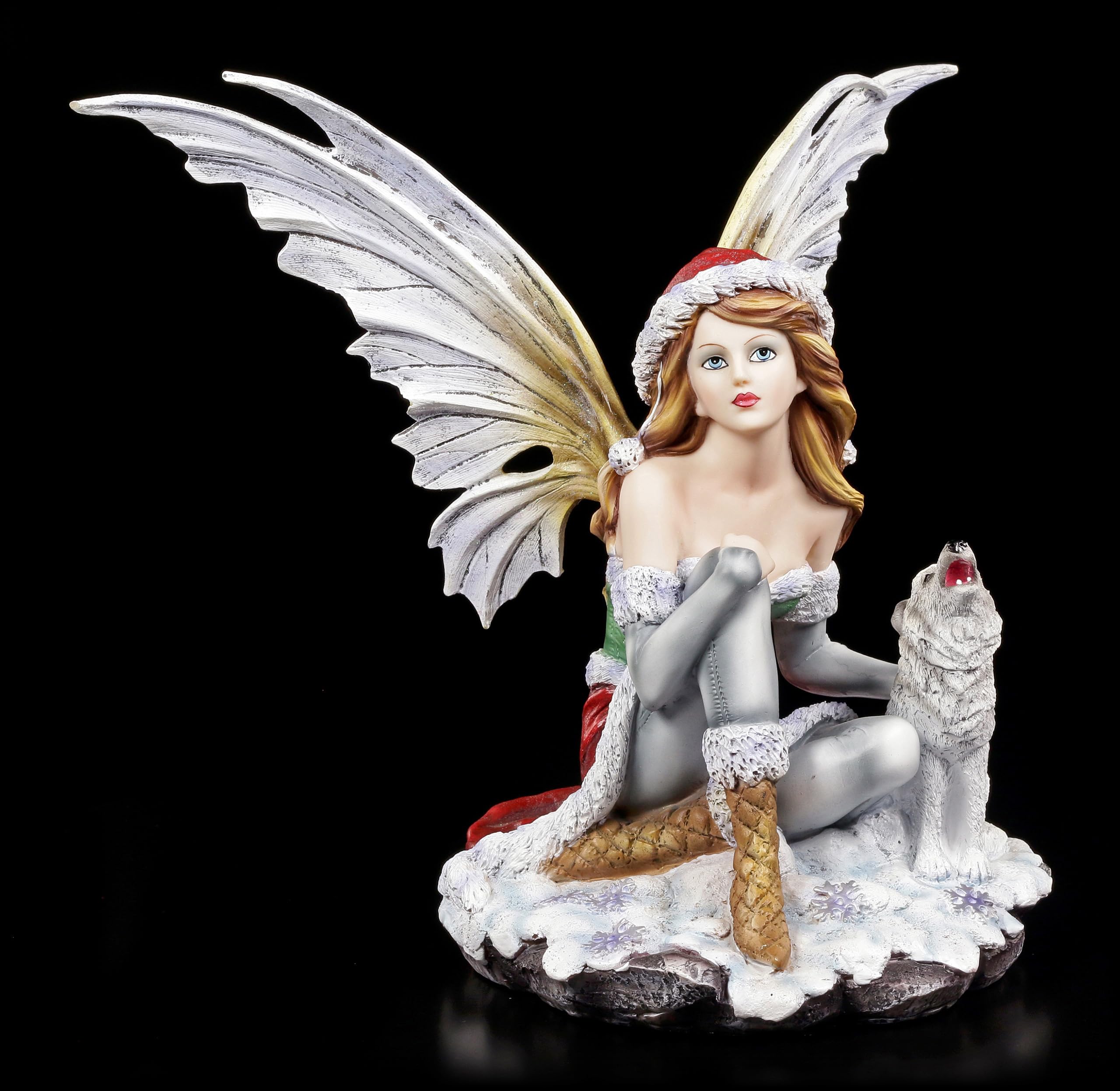 Figuren Shop GmbH Figurine D'elfe Magique Valeriana Avec Loup, Manteau Et Bonnet De Noël 33 Cm