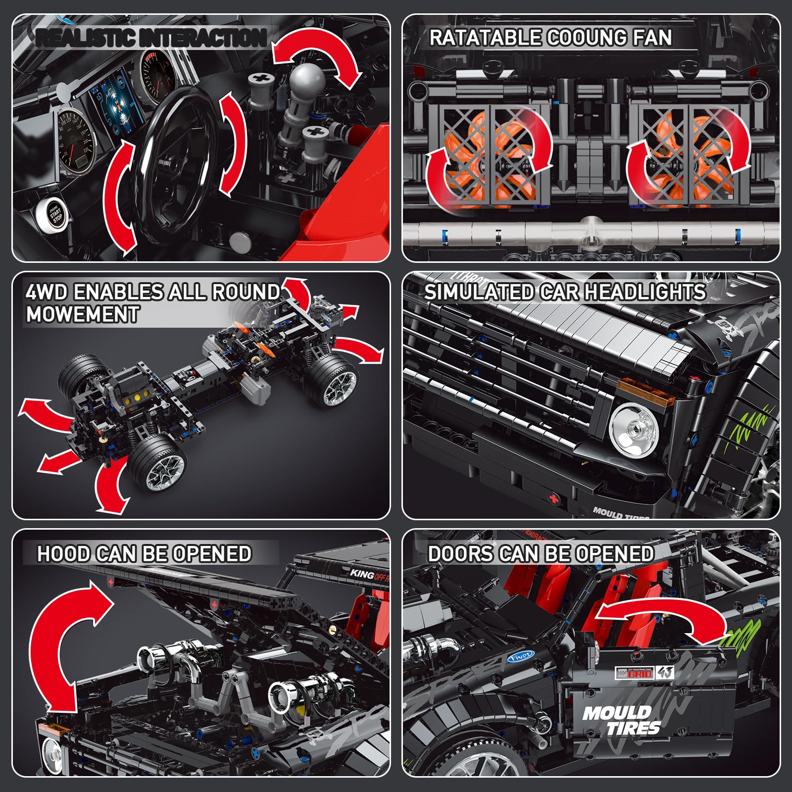 Mould King Technik Auto-Modellbausatz, Sportwagen Klemmbausteine für Erwachsene, 13082 Supercar Sammler-Set für Autoliebhaber und Fans von Muscle Cars (3695 Teile)