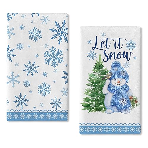 Seliem Winter Let it Snow Snowman Kitchen Dish Towel Set