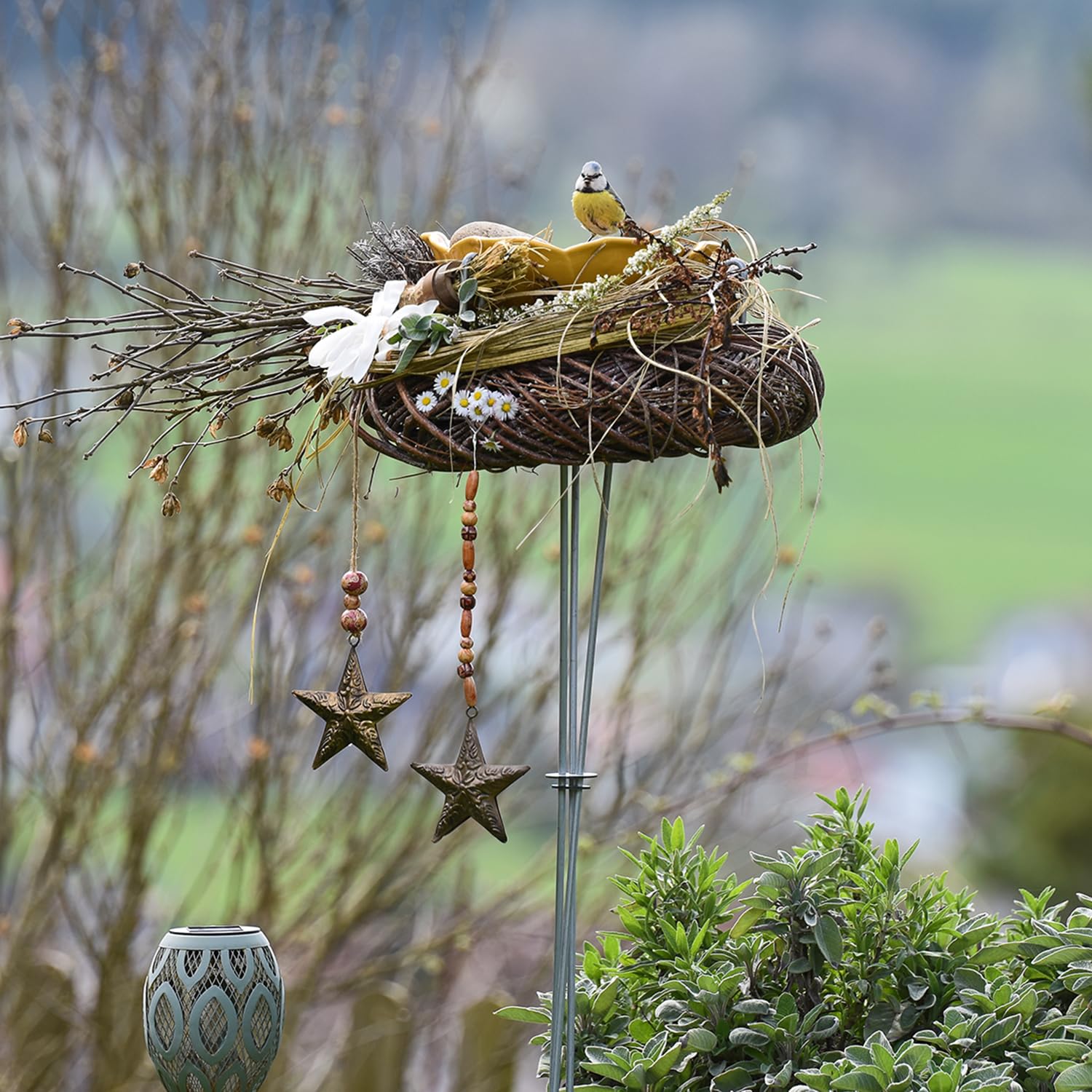 bellissa Support de bain pour insectes et oiseaux, en métal, argenté, réglable, pour bain d'oiseaux, jardin