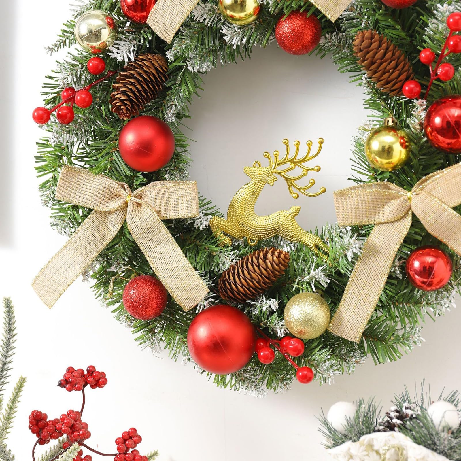 Generico Ghirlanda porta dingresso di Natale ghirlanda di Natale porta finestra appeso parete ornamenti Verde Rosa Per Albero Decorazioni Esterno