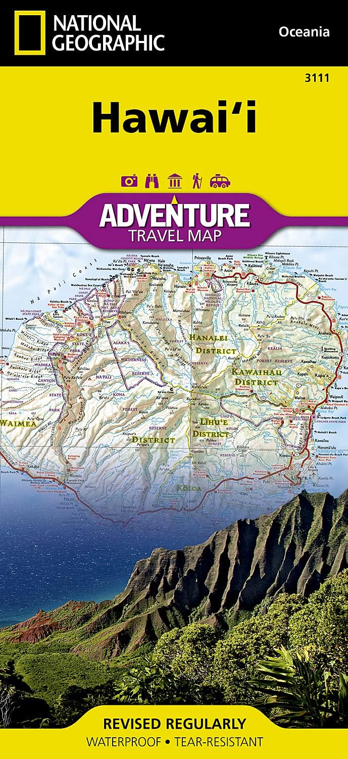 Hawaii Adventure Map – National Geographic Travel Map | Waterproof Road & Hiking Map with Beaches, Volcanoes & Island Parks (National Geographic Adventure Map)