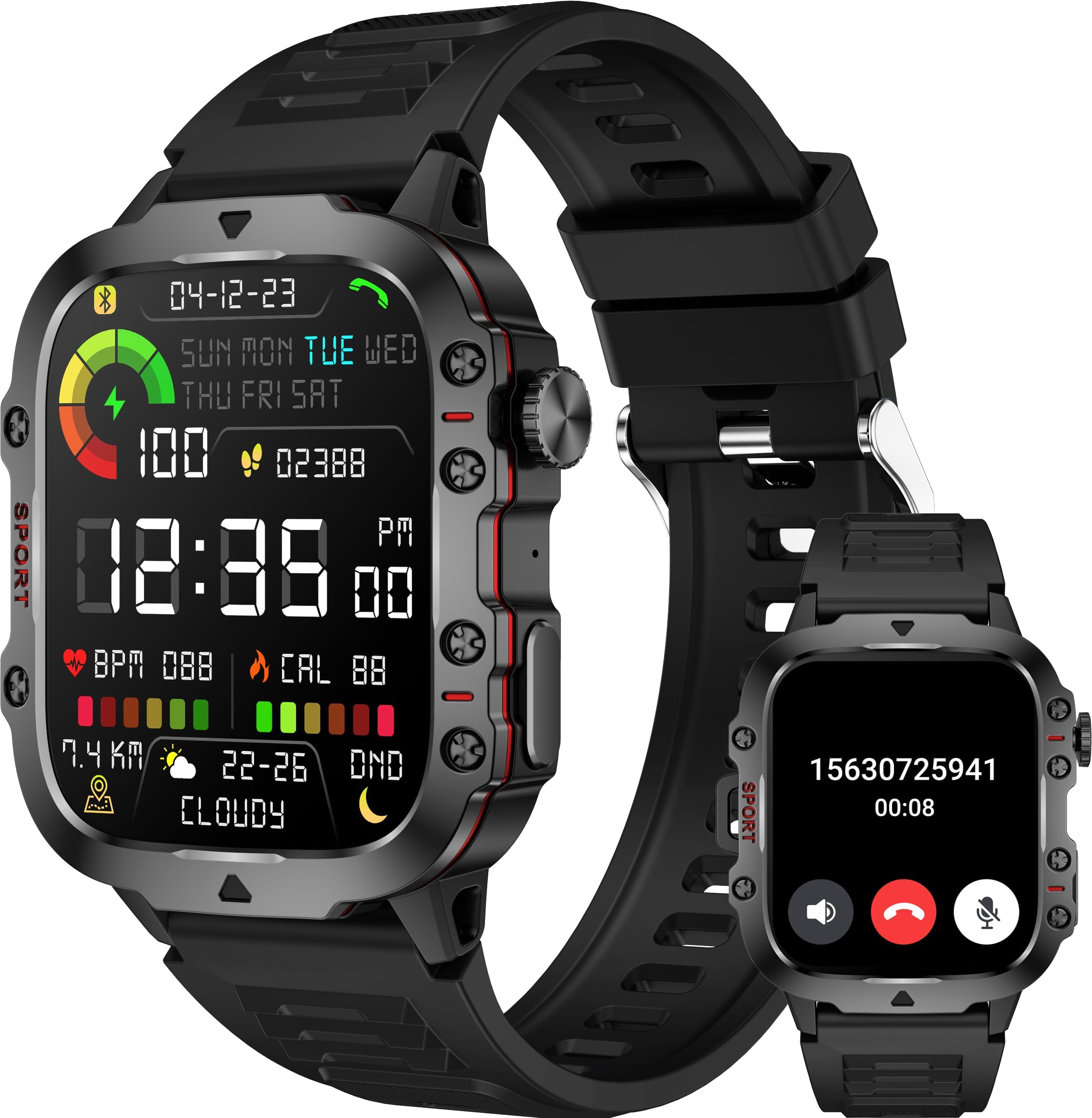 Military Smart Watch Answer Make Calls Smartwatch Compatible iPhone Android Phones 1.96