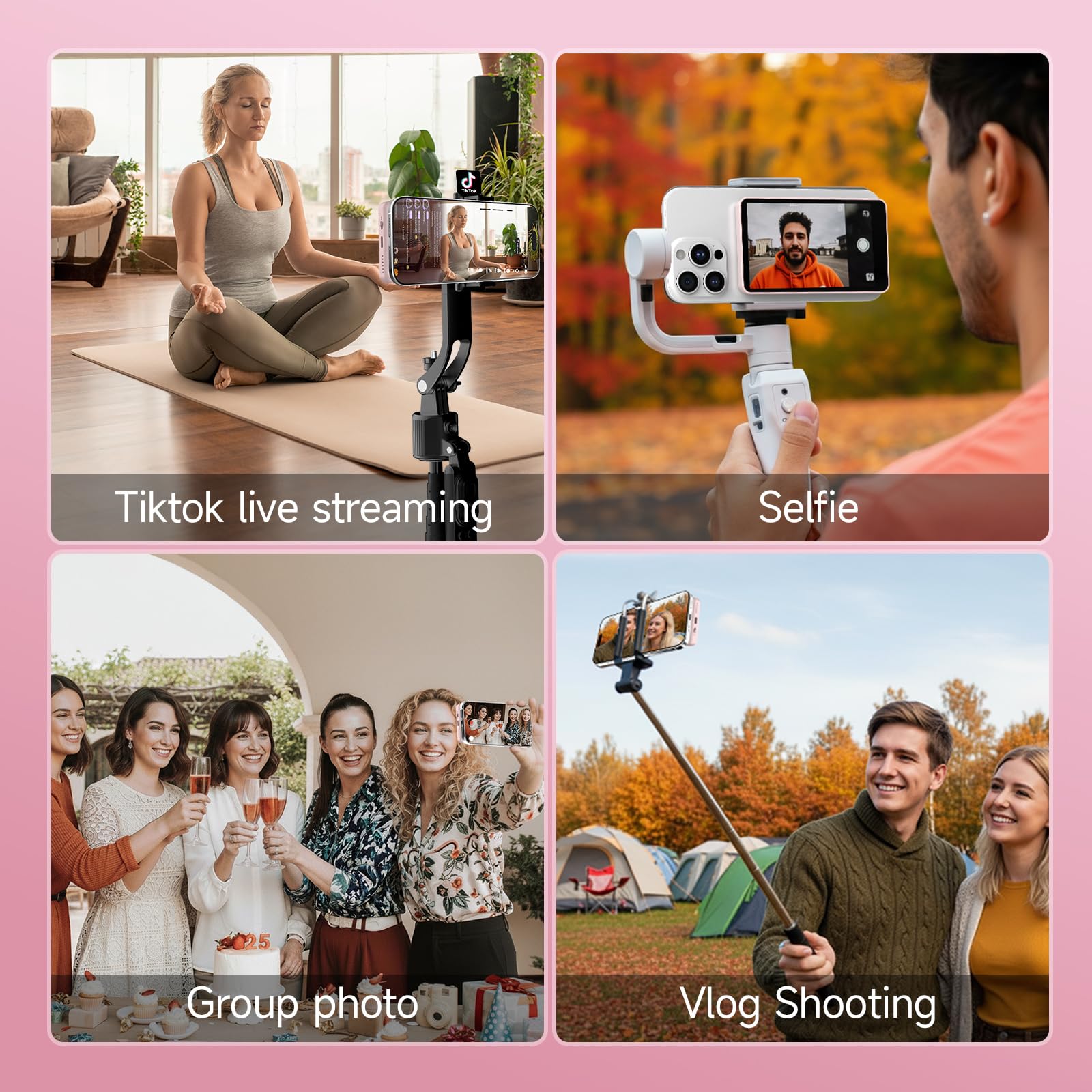 Rollei Easy Creator Selfie Monitor Magnetyczny ekran do vlogowania z tylną kamerą kompatybilny ze smartfonami iPhone i Android do TikTok Live Stream YouTube Różowy