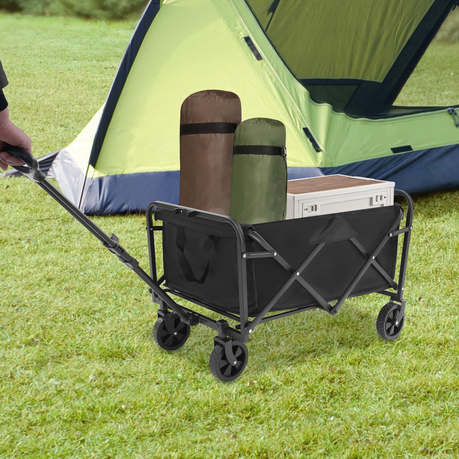 Carrello pieghevole con ruote - Carrello da campeggio pieghevole fino a 90 kg Carrello pieghevole per la spesa, spiaggia, giardino, grande capacità, tessuto Oxford