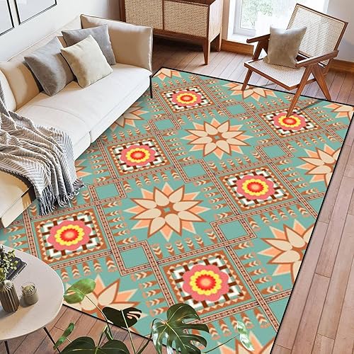 Alfombra étnica lavable de 6 x 9 pies, alfombras grandes para dormitorio, cocina, sala de estar, alfombras antideslizantes para exteriores,