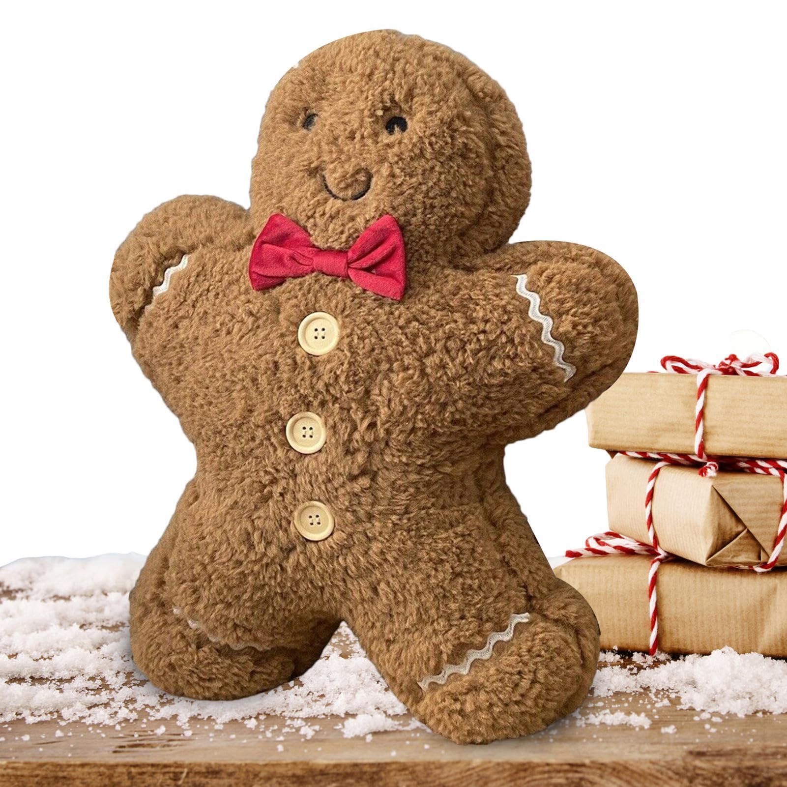 Peluche Bonhomme De Noël En Pain D'Épice - Doudou Câlin Déco Fêtes - Coussin Décoratif Pour Canapé, Lit, Voiture (26 Cm)