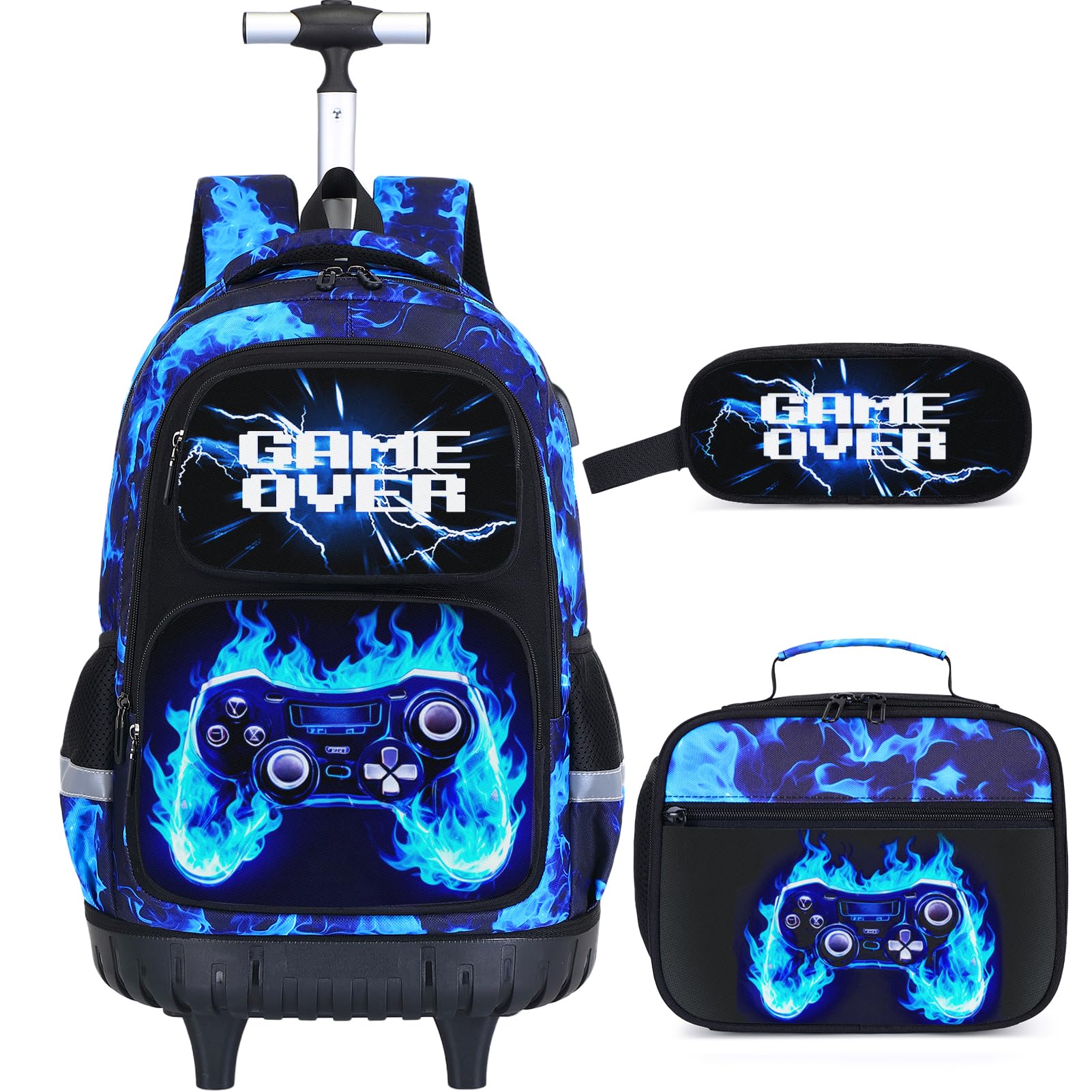 Photo 1 of Bevalsa Rolling Backpack for Boys, 3PCS Gamer Roller School Backpacks
