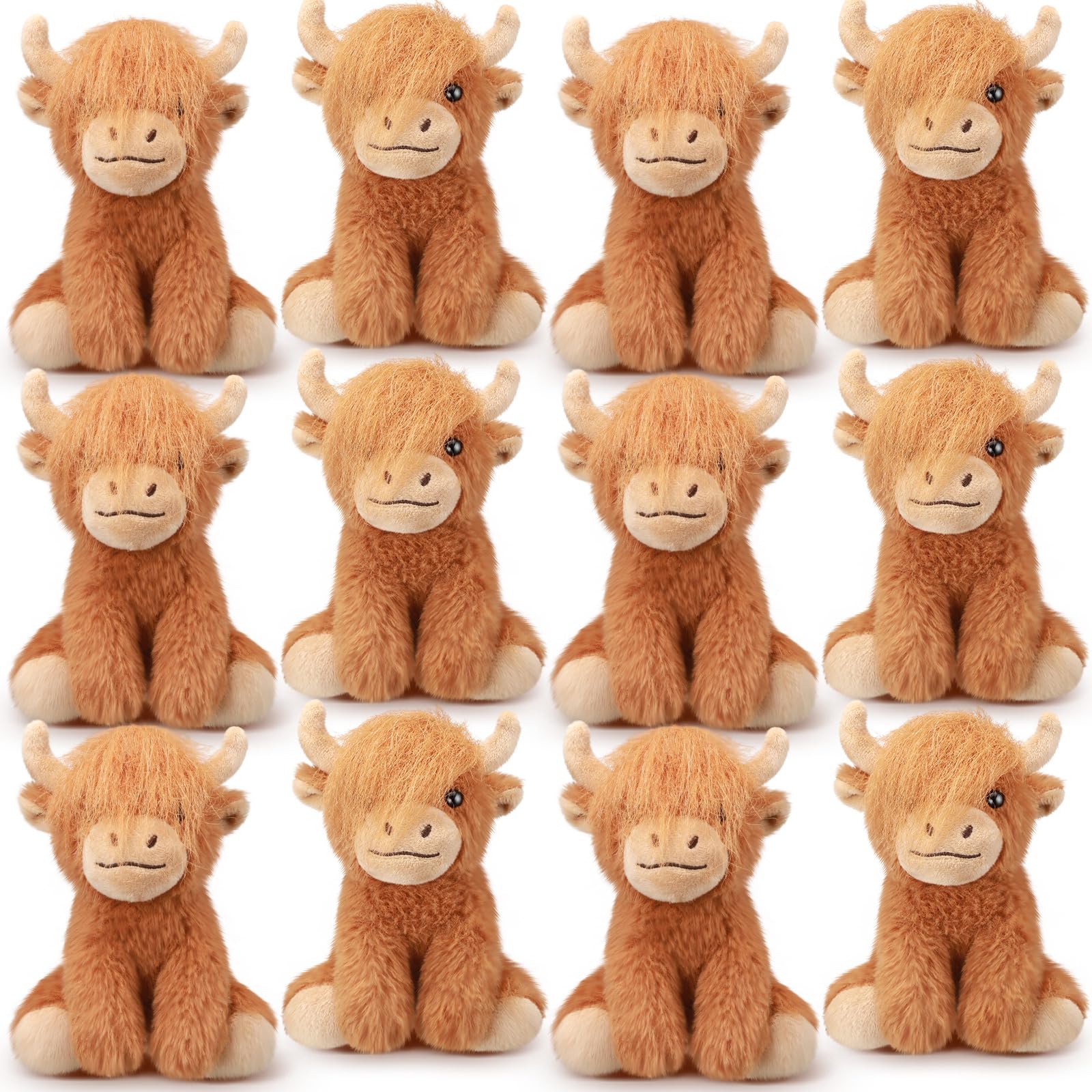 Photo 1 of Blueweenly 12 Pcs Stuffed Animal Stuffed Plush Toys 6 inch Realistic Soft Decor Doll for Stress Relief Boys Girls Birthday Favors Gifts Forest Party Decor (Highland Cows)